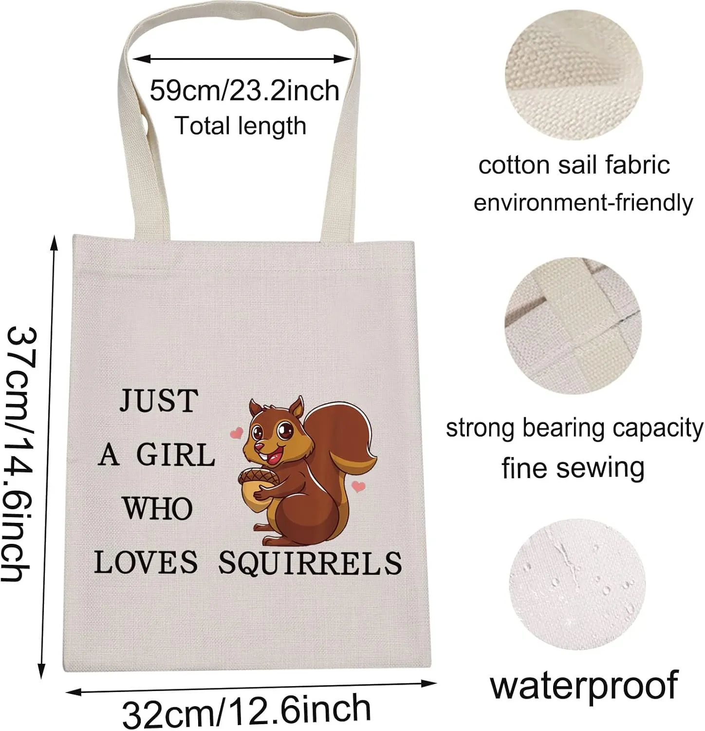 LEVLO Funny Squirrel Cosmetic Bag Animal Lover Gift Just A Girl Who Loves Squirrels Makeup Zipper Pouch Bag Squirrel Lover Gift (Loves Squirrels Tote)