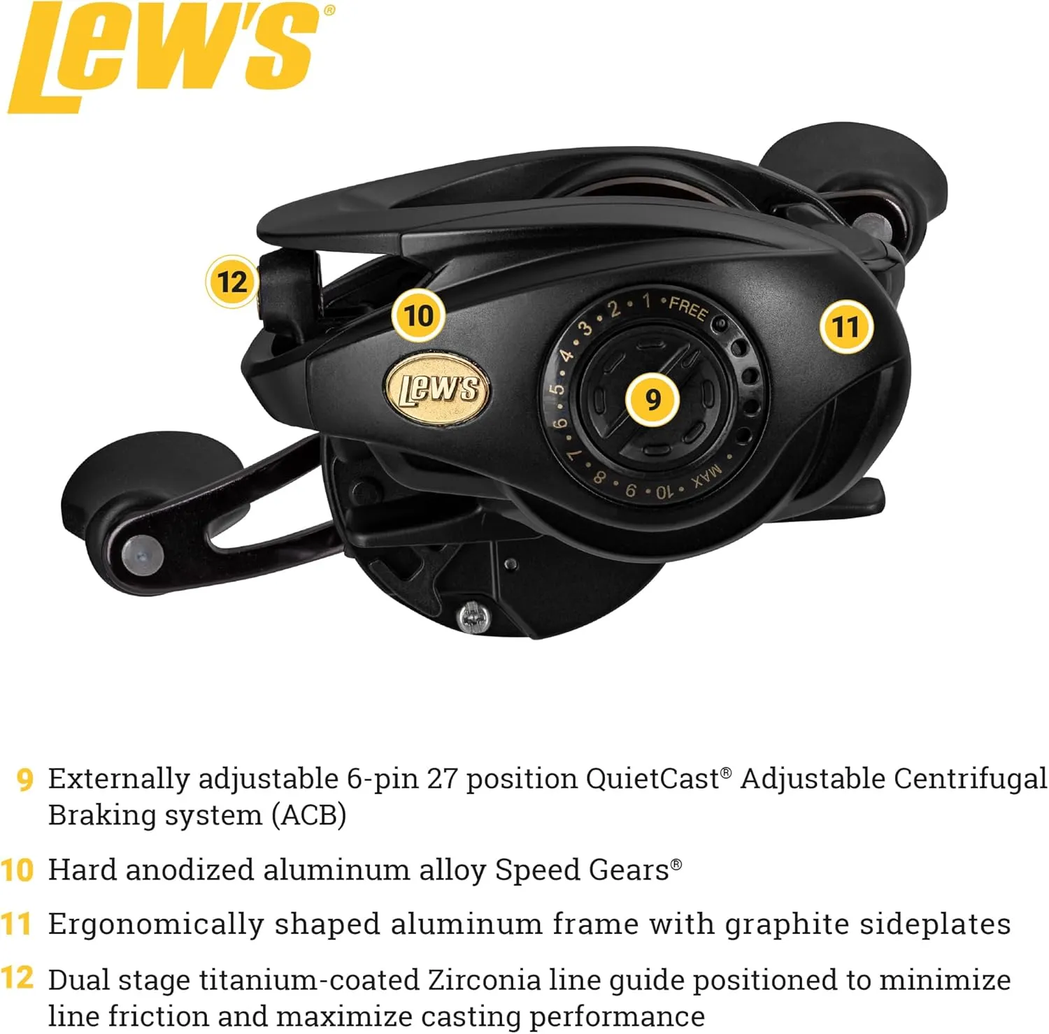 Lew's BB1 Pro Baitcast Fishing Reel, 10 Bearing System with Stainless Steel Double Shielded Ball Bearings