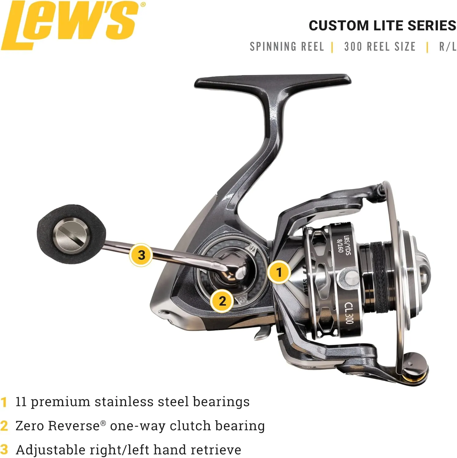 Lew's Custom Lite SLP Baitcast Fishing Reel, 7.5:1 Gear Ratio, 11 Bearing System with Stainless Steel Double Shielded Ball Bearings