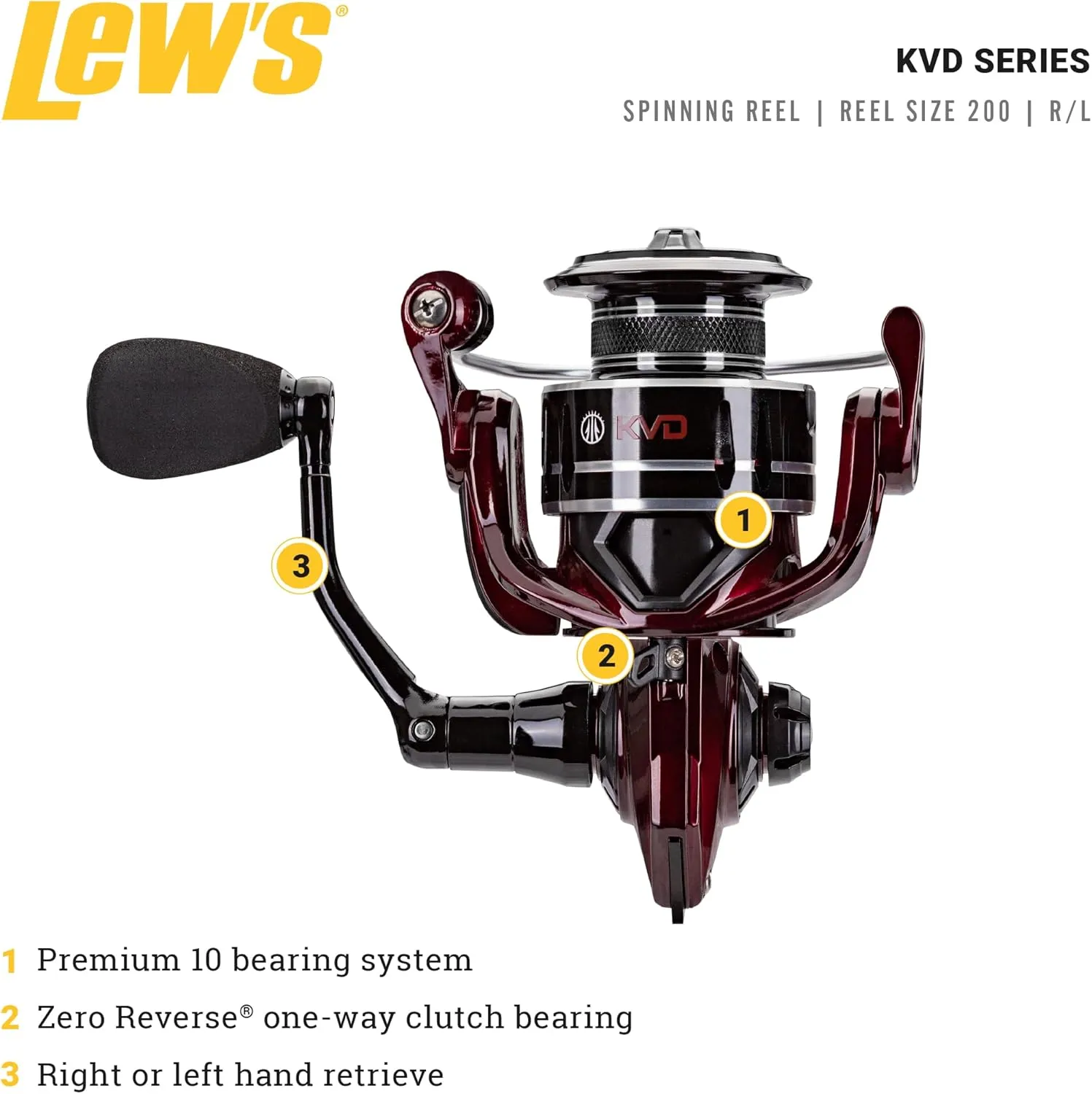 Lew's KVD Spinning Fishing Reel, Right or Left-Hand Retrieve, Aluminum Frame, Premium 10 Bearing System