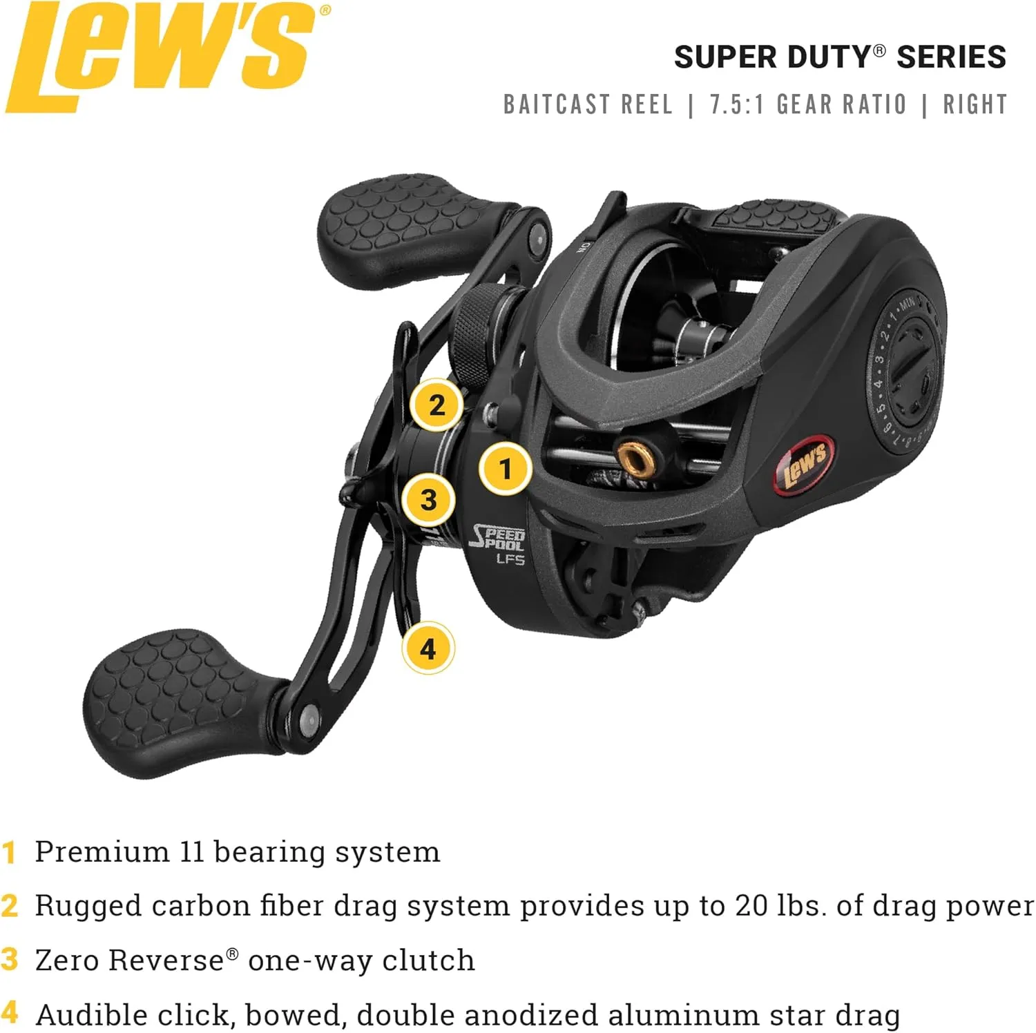 Lew's SuperDuty LFS Baitcast Fishing Reel, Aluminum Frame, Premium 11 Stainless Steel Ball Bearings