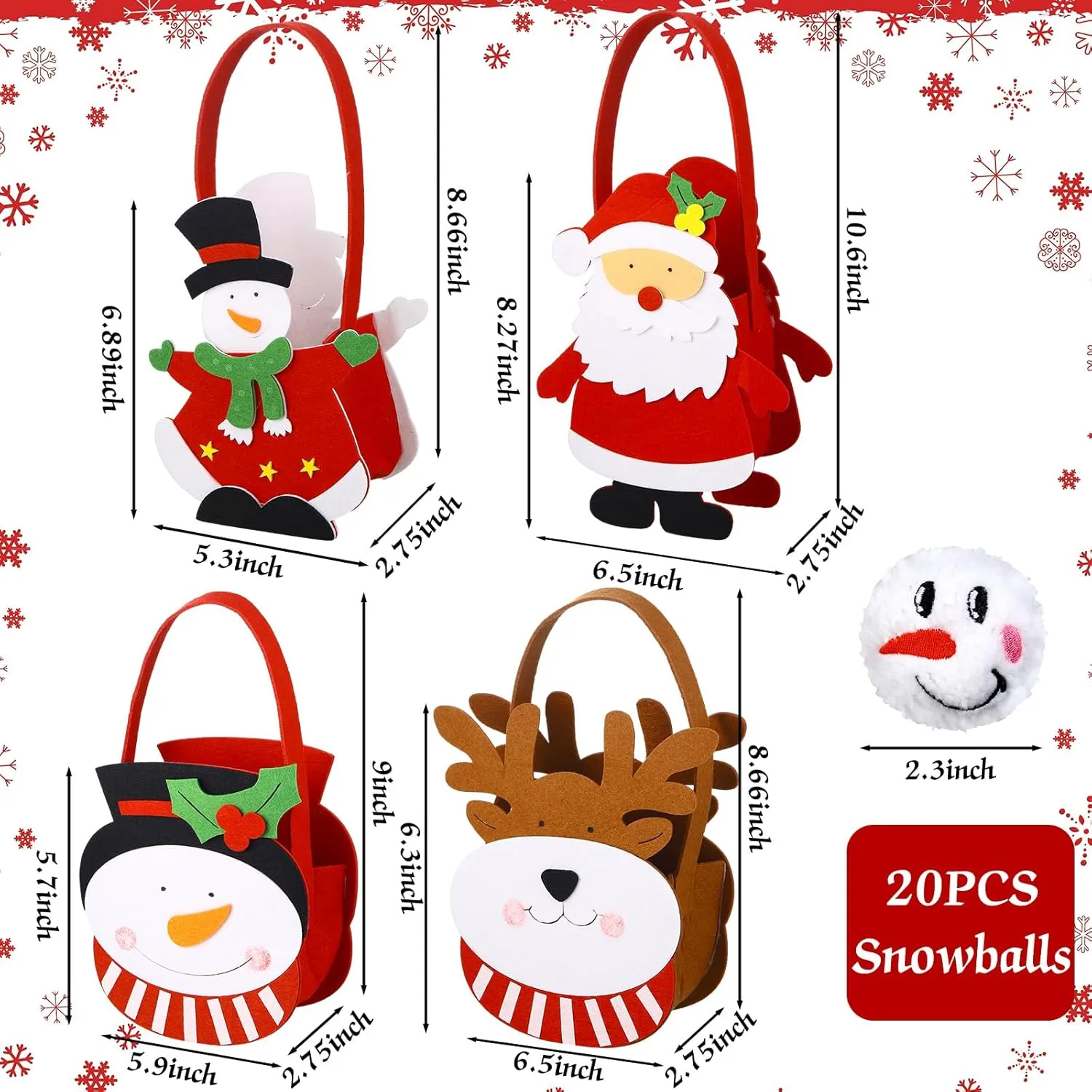 Leyndo 24 Pcs Christmas Snowball Fun Set Include 20 Snowmen Ball Fake Snowballs Indoor with 4 Funny Christmas Toy Bags for 14 Years Above Winter Party Fighting Game Decor(Cute)