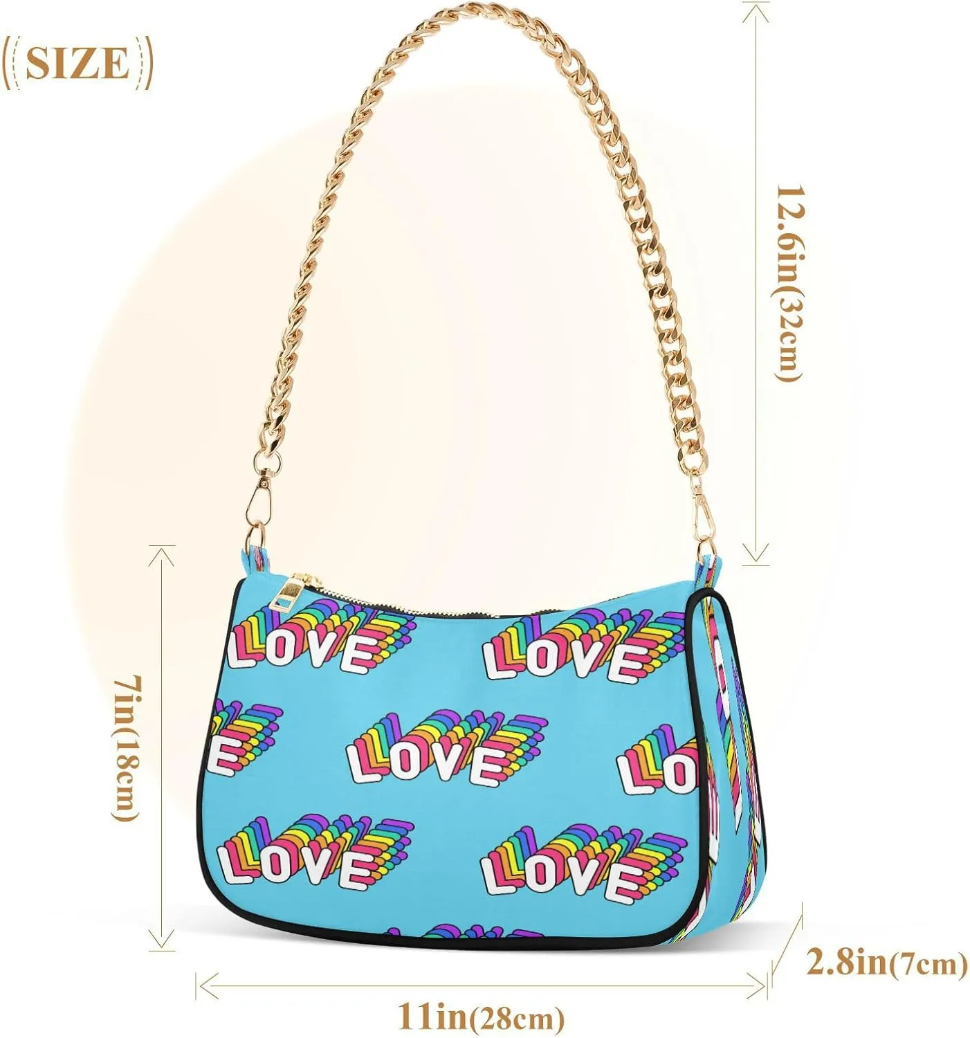Lgbt Pride Shoulder Bag for Women Hobo Tote Handbag Gold Chain Crossbody Bag with Zipper Clutch Purse Handbags