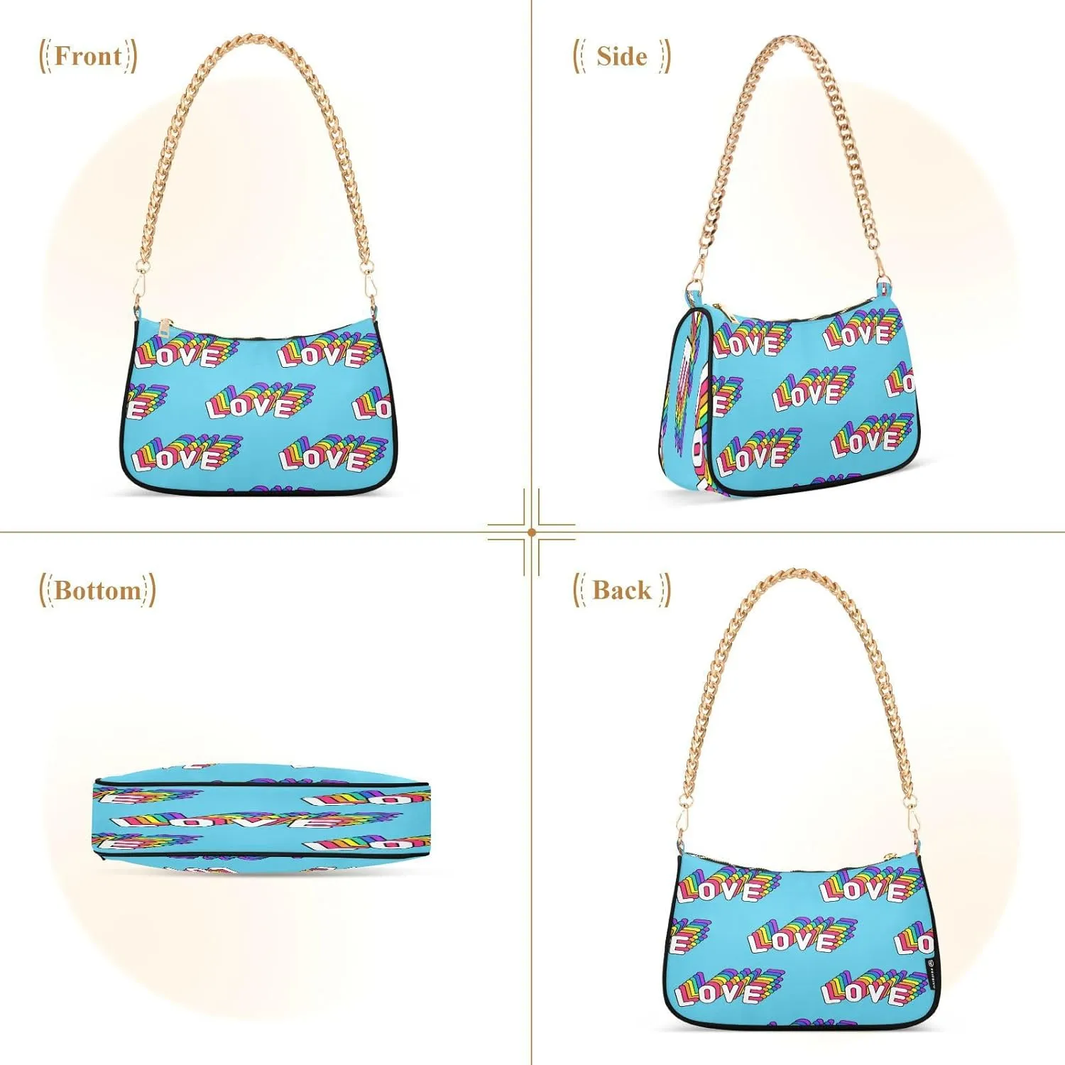 Lgbt Pride Shoulder Bag for Women Hobo Tote Handbag Gold Chain Crossbody Bag with Zipper Clutch Purse Handbags
