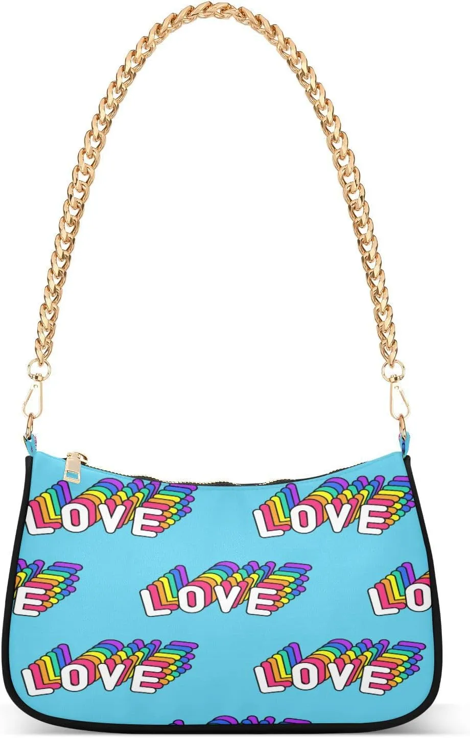 Lgbt Pride Shoulder Bag for Women Hobo Tote Handbag Gold Chain Crossbody Bag with Zipper Clutch Purse Handbags