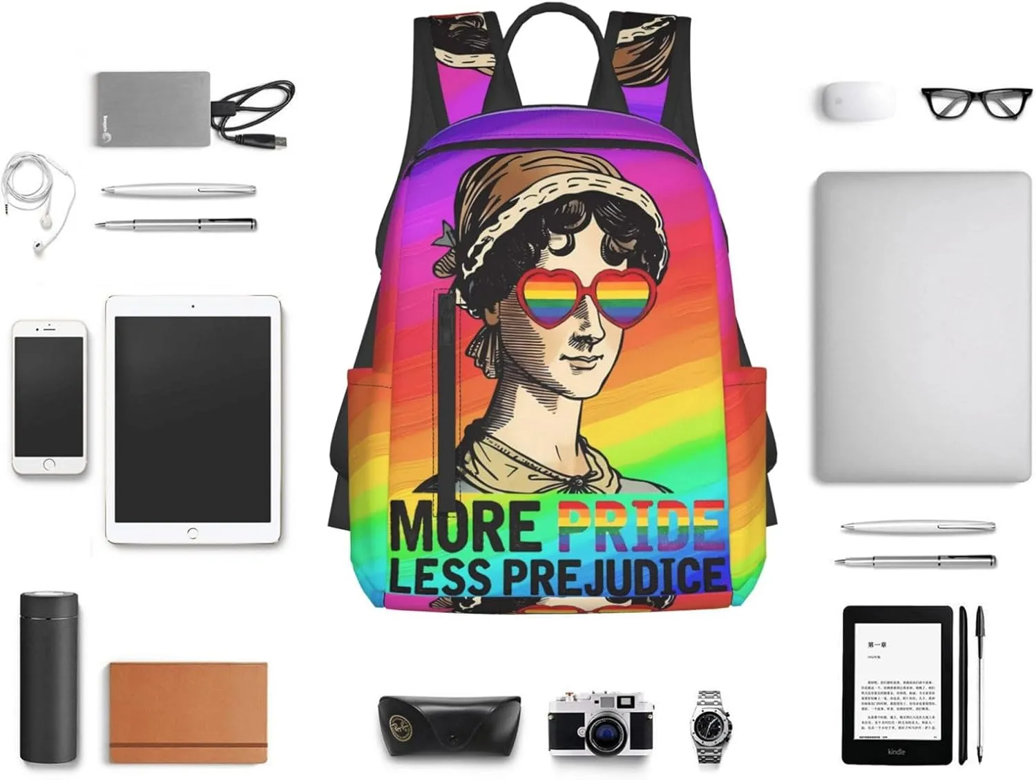 LGBT Rainbow Gay More Pride Less Prejudice Travel Laptop Backpack Casual Backpacks Double Shoulder Daypack Notebook Rucksack Work Bags Sports Bag for Gym Hiking Camping Beach