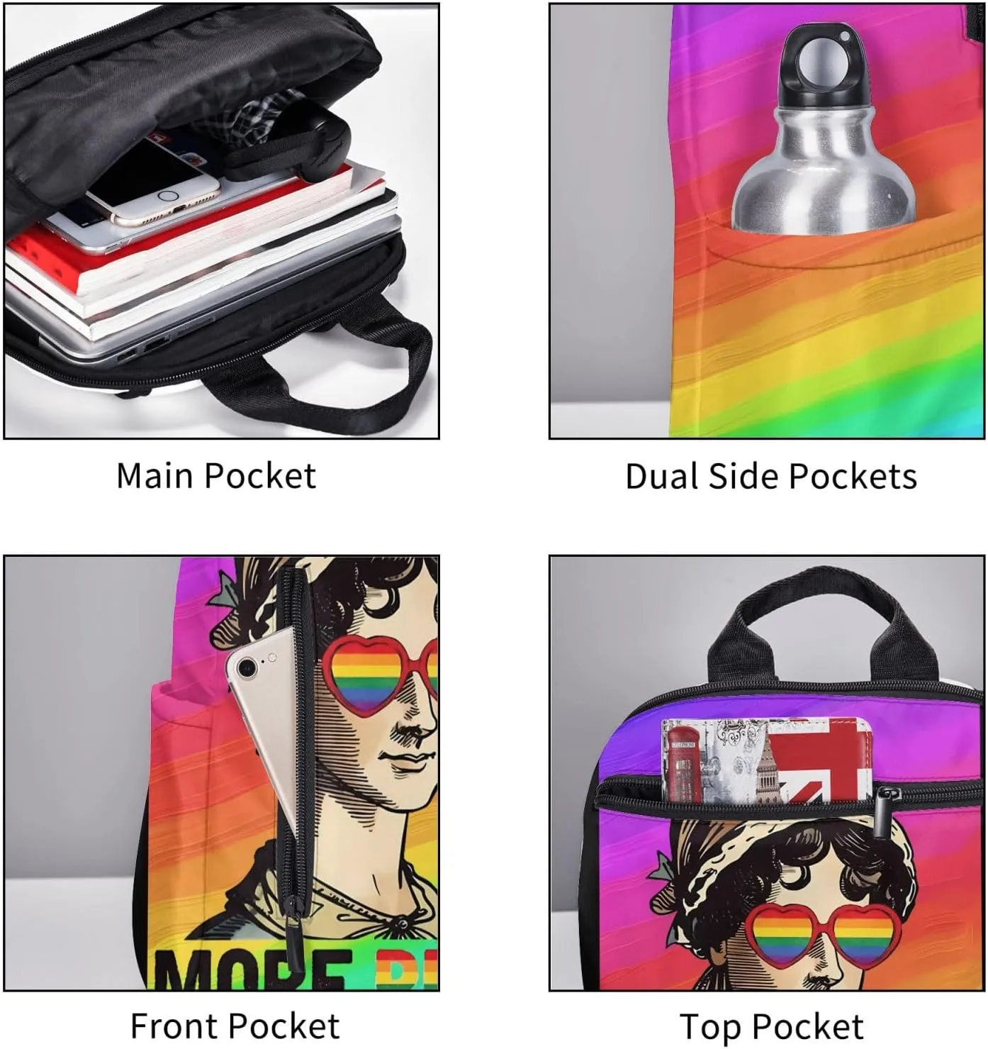 LGBT Rainbow Gay More Pride Less Prejudice Travel Laptop Backpack Casual Backpacks Double Shoulder Daypack Notebook Rucksack Work Bags Sports Bag for Gym Hiking Camping Beach