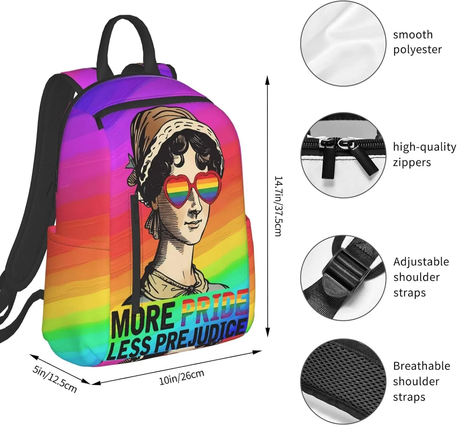 LGBT Rainbow Gay More Pride Less Prejudice Travel Laptop Backpack Casual Backpacks Double Shoulder Daypack Notebook Rucksack Work Bags Sports Bag for Gym Hiking Camping Beach