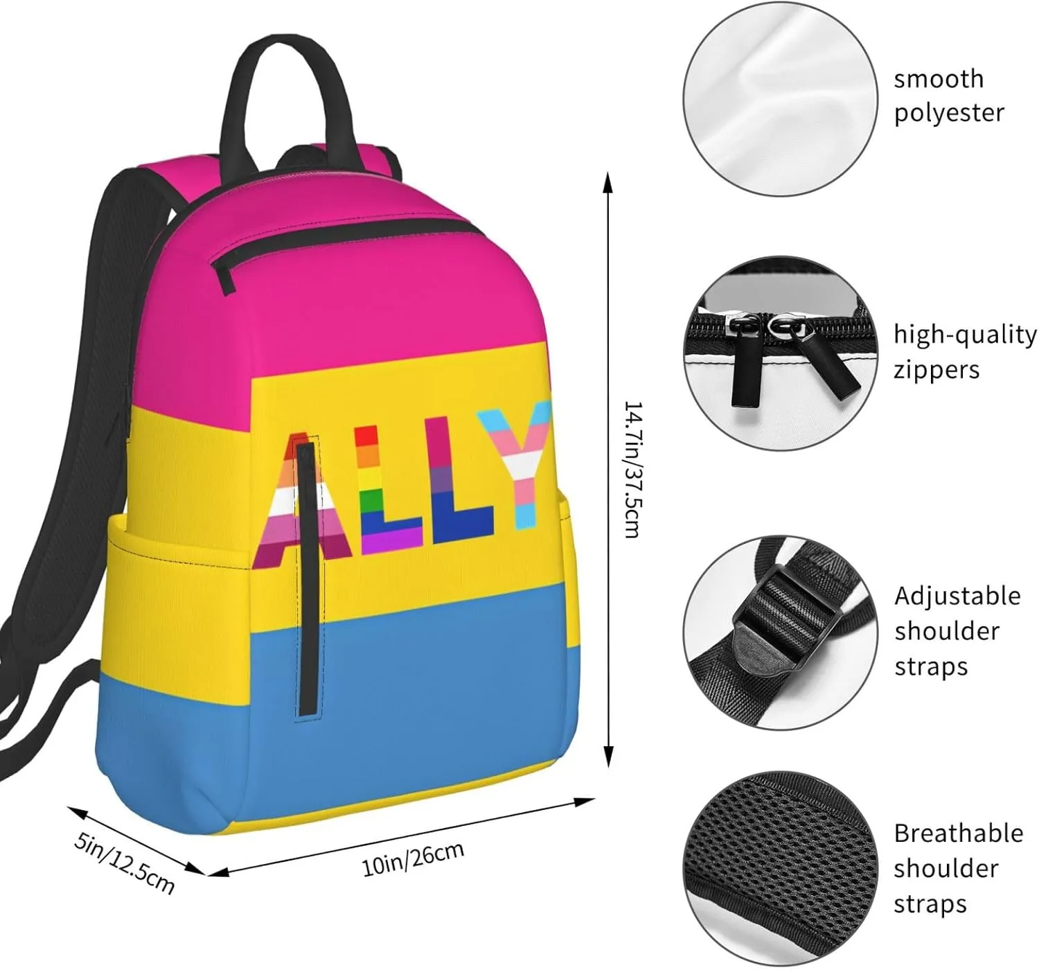 LGBT Rainbow Gay Pride Ally Travel Laptop Backpack Casual Backpacks Double Shoulder Daypack Notebook Rucksack Work Bags Sports Bag for Gym Hiking Camping Beach