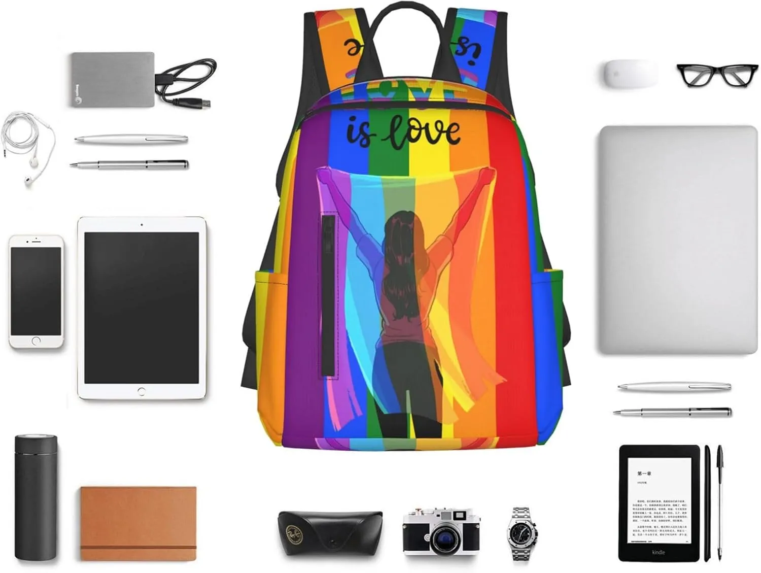LGBT Rainbow Gay Pride Flag Love Is Love Travel Laptop Backpack Casual Backpacks Double Shoulder Daypack Notebook Rucksack Work Bags Sports Bag for Hiking Camping Beach