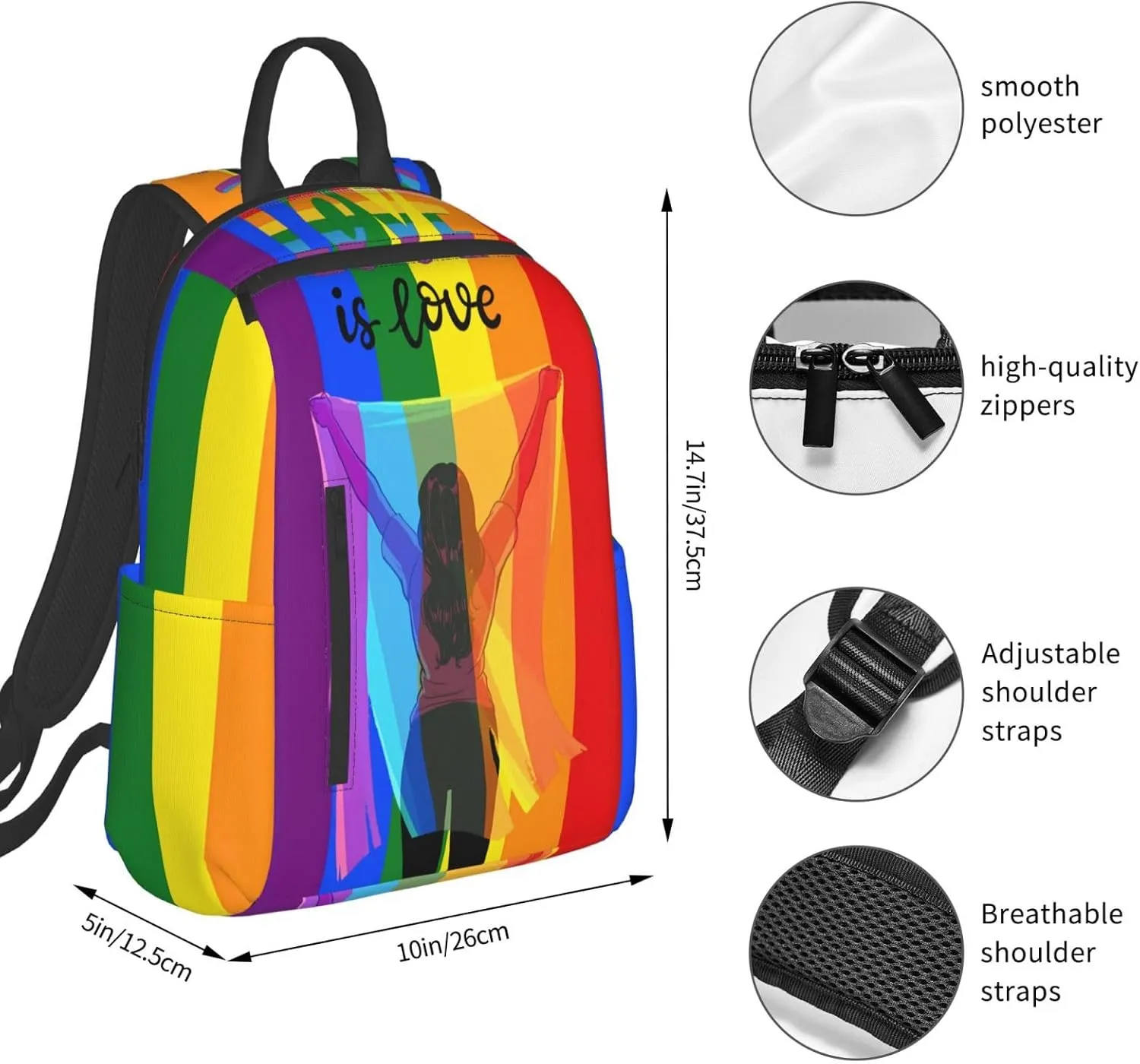 LGBT Rainbow Gay Pride Flag Love Is Love Travel Laptop Backpack Casual Backpacks Double Shoulder Daypack Notebook Rucksack Work Bags Sports Bag for Hiking Camping Beach