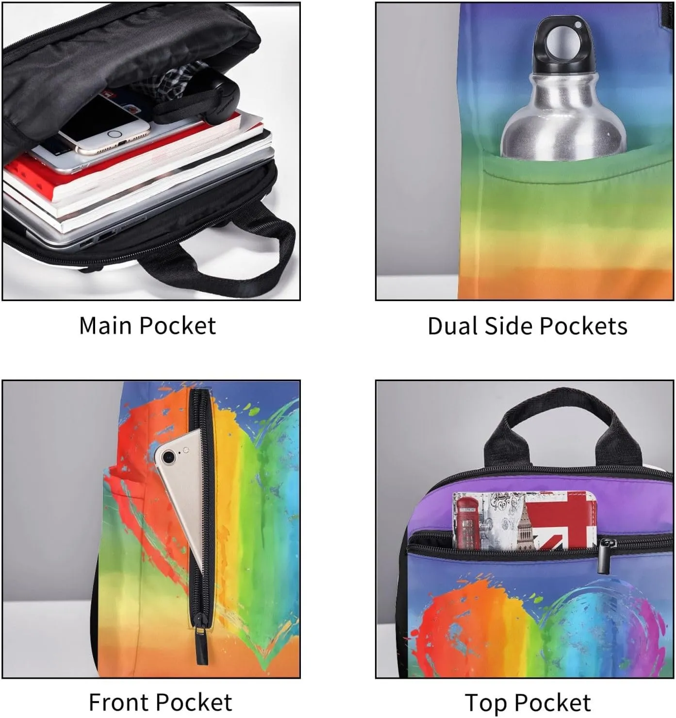 LGBT Rainbow Gay Pride Heart Travel Laptop Backpack Casual Backpacks Double Shoulder Daypack Notebook Rucksack Work Bags Sports Bag for Gym Hiking Camping Beach