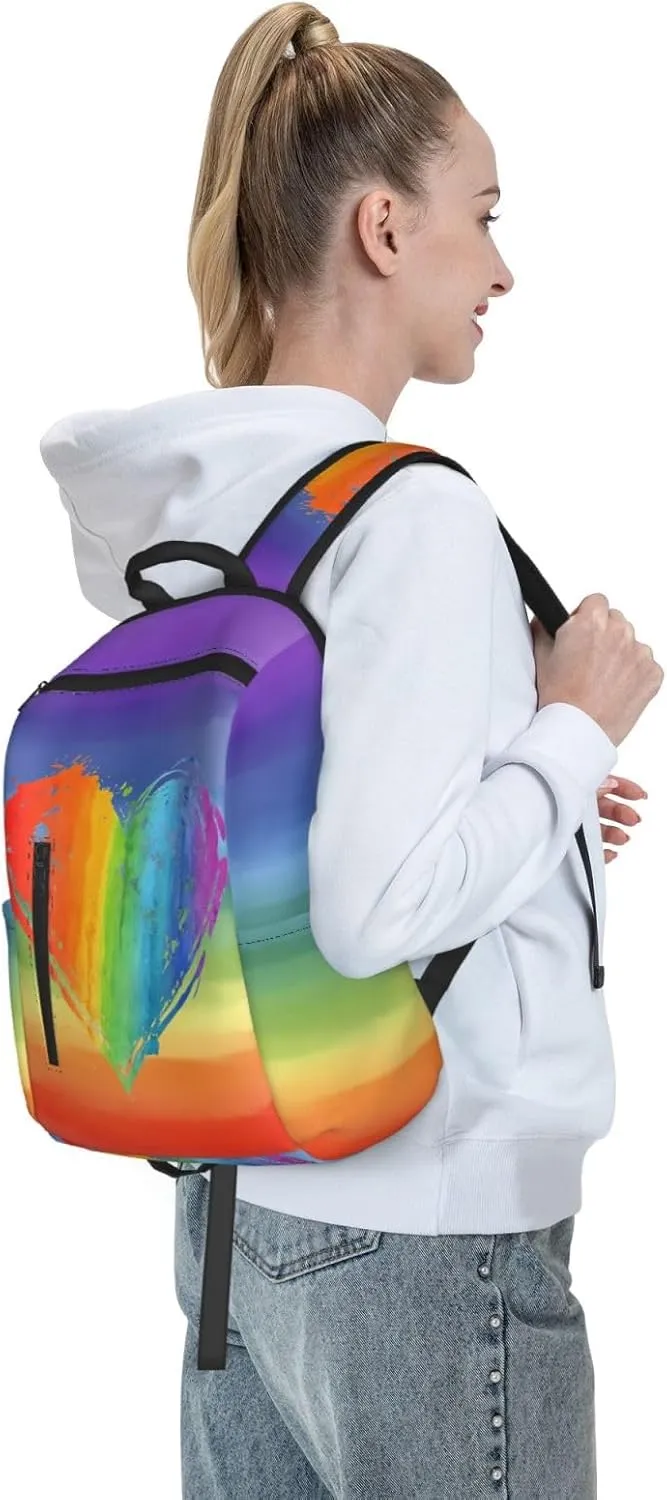LGBT Rainbow Gay Pride Heart Travel Laptop Backpack Casual Backpacks Double Shoulder Daypack Notebook Rucksack Work Bags Sports Bag for Gym Hiking Camping Beach