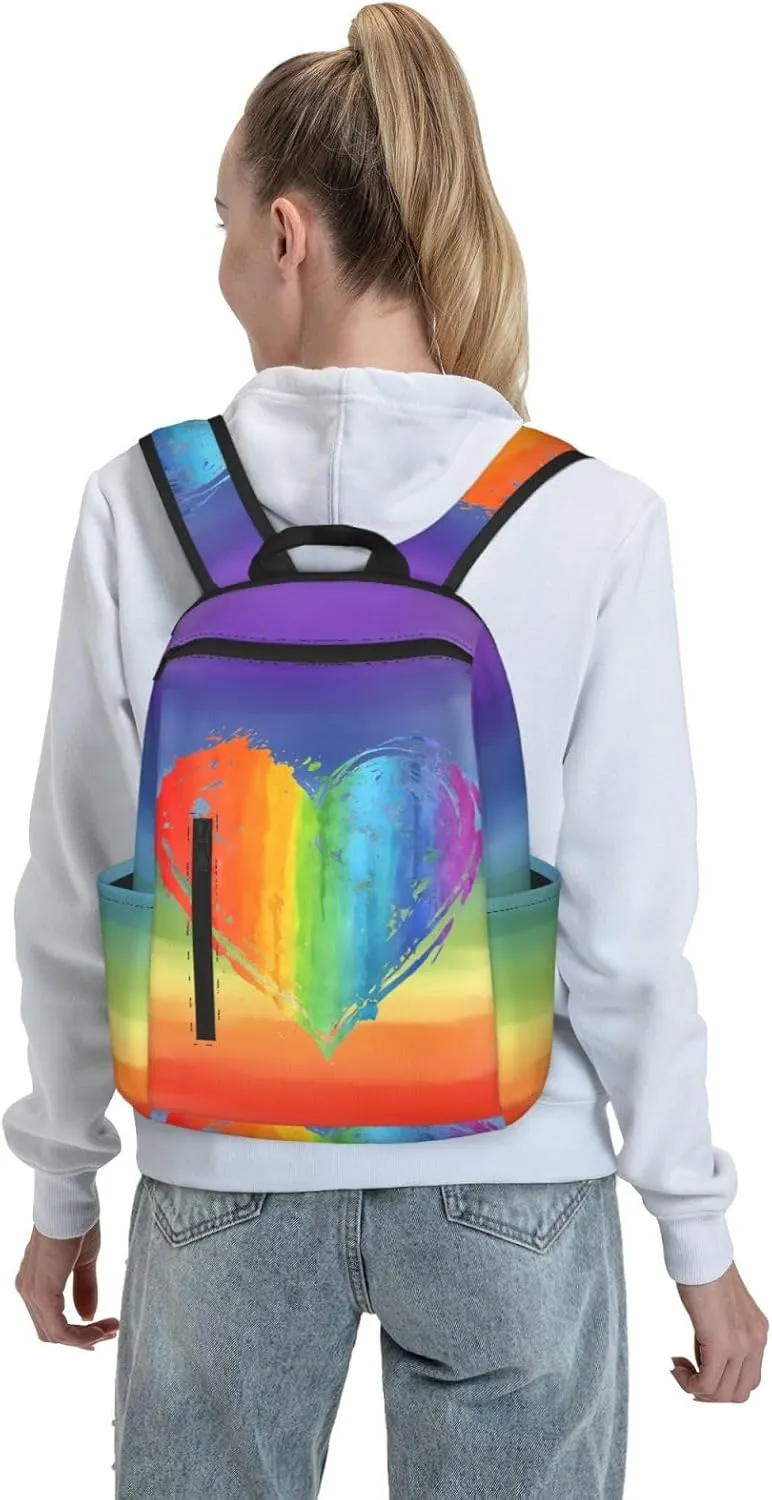 LGBT Rainbow Gay Pride Heart Travel Laptop Backpack Casual Backpacks Double Shoulder Daypack Notebook Rucksack Work Bags Sports Bag for Gym Hiking Camping Beach