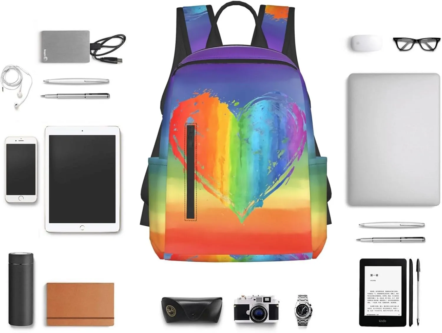 LGBT Rainbow Gay Pride Heart Travel Laptop Backpack Casual Backpacks Double Shoulder Daypack Notebook Rucksack Work Bags Sports Bag for Gym Hiking Camping Beach