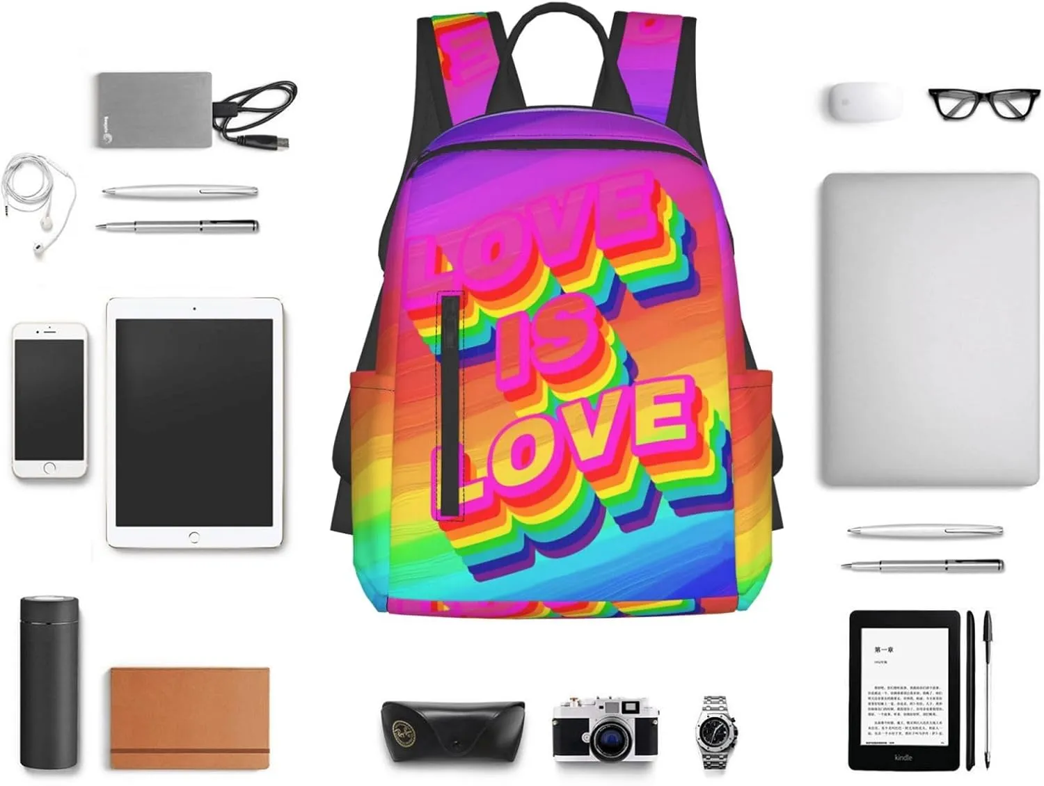 LGBT Rainbow Gay Pride Love Is Love Travel Laptop Backpack Casual Backpacks Double Shoulder Daypack Notebook Rucksack Work Bags Sports Bag for Gym Hiking Camping Beach