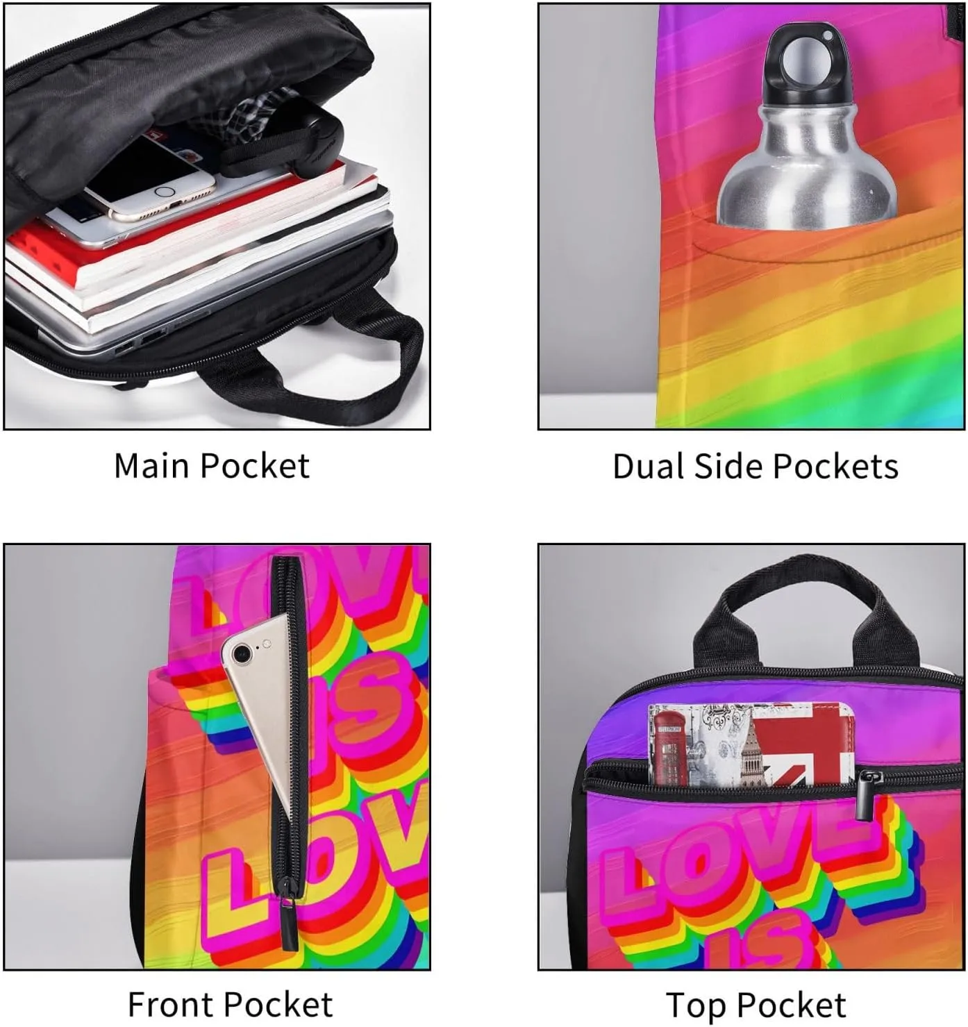 LGBT Rainbow Gay Pride Love Is Love Travel Laptop Backpack Casual Backpacks Double Shoulder Daypack Notebook Rucksack Work Bags Sports Bag for Gym Hiking Camping Beach