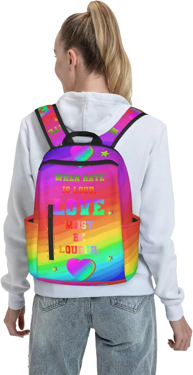 LGBT Rainbow Gay Pride Love Must Be Louder Travel Laptop Backpack Casual Backpacks Double Shoulder Daypack Notebook Rucksack Work Bags Sports Bag for Gym Hiking Camping Beach