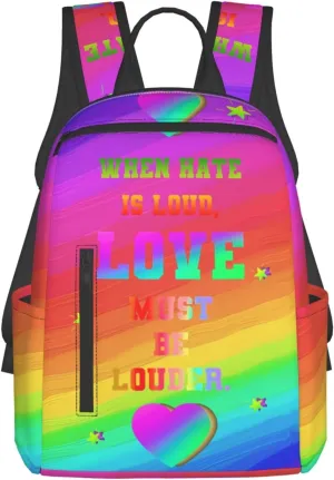 LGBT Rainbow Gay Pride Love Must Be Louder Travel Laptop Backpack Casual Backpacks Double Shoulder Daypack Notebook Rucksack Work Bags Sports Bag for Gym Hiking Camping Beach