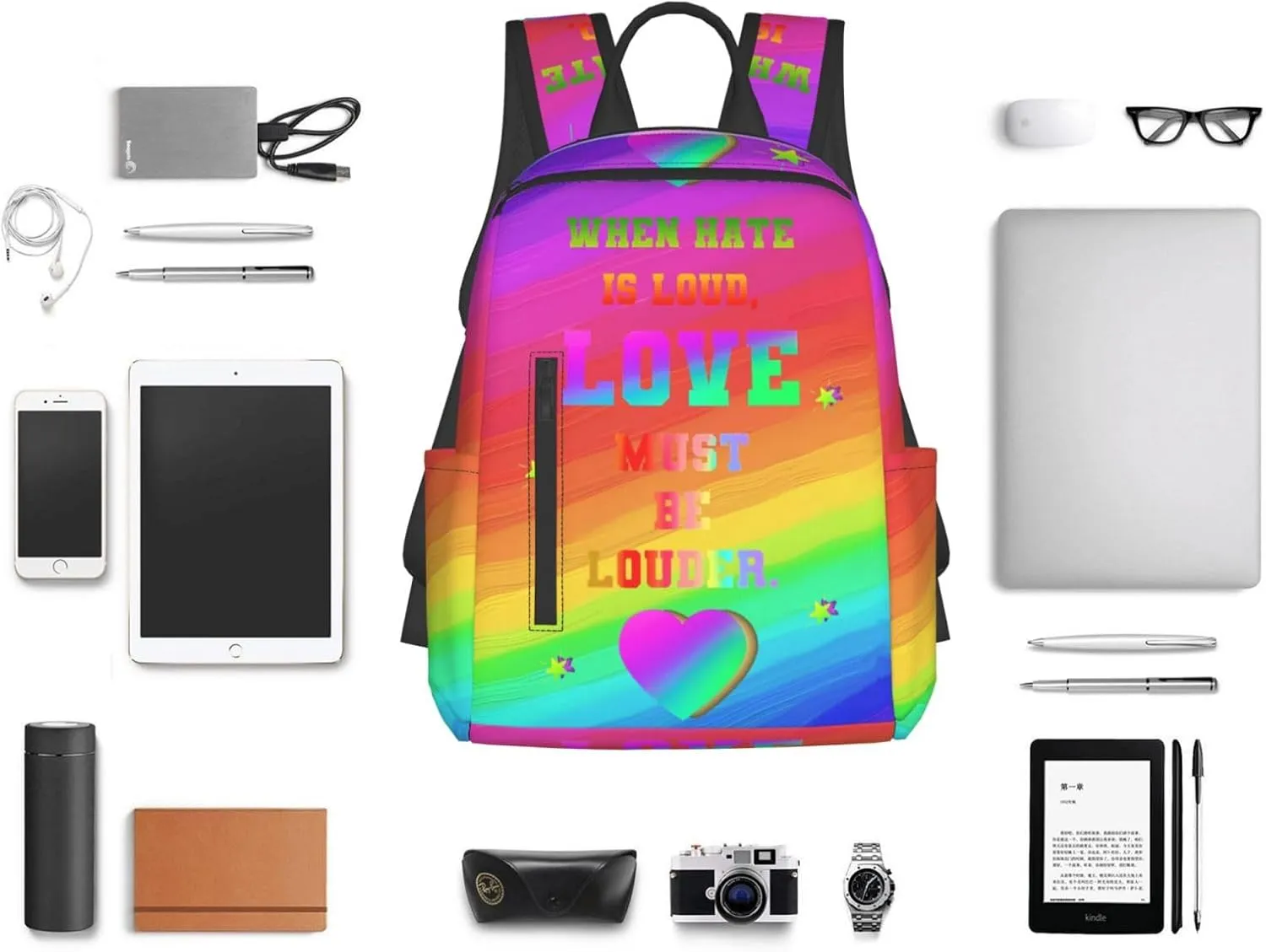 LGBT Rainbow Gay Pride Love Must Be Louder Travel Laptop Backpack Casual Backpacks Double Shoulder Daypack Notebook Rucksack Work Bags Sports Bag for Gym Hiking Camping Beach