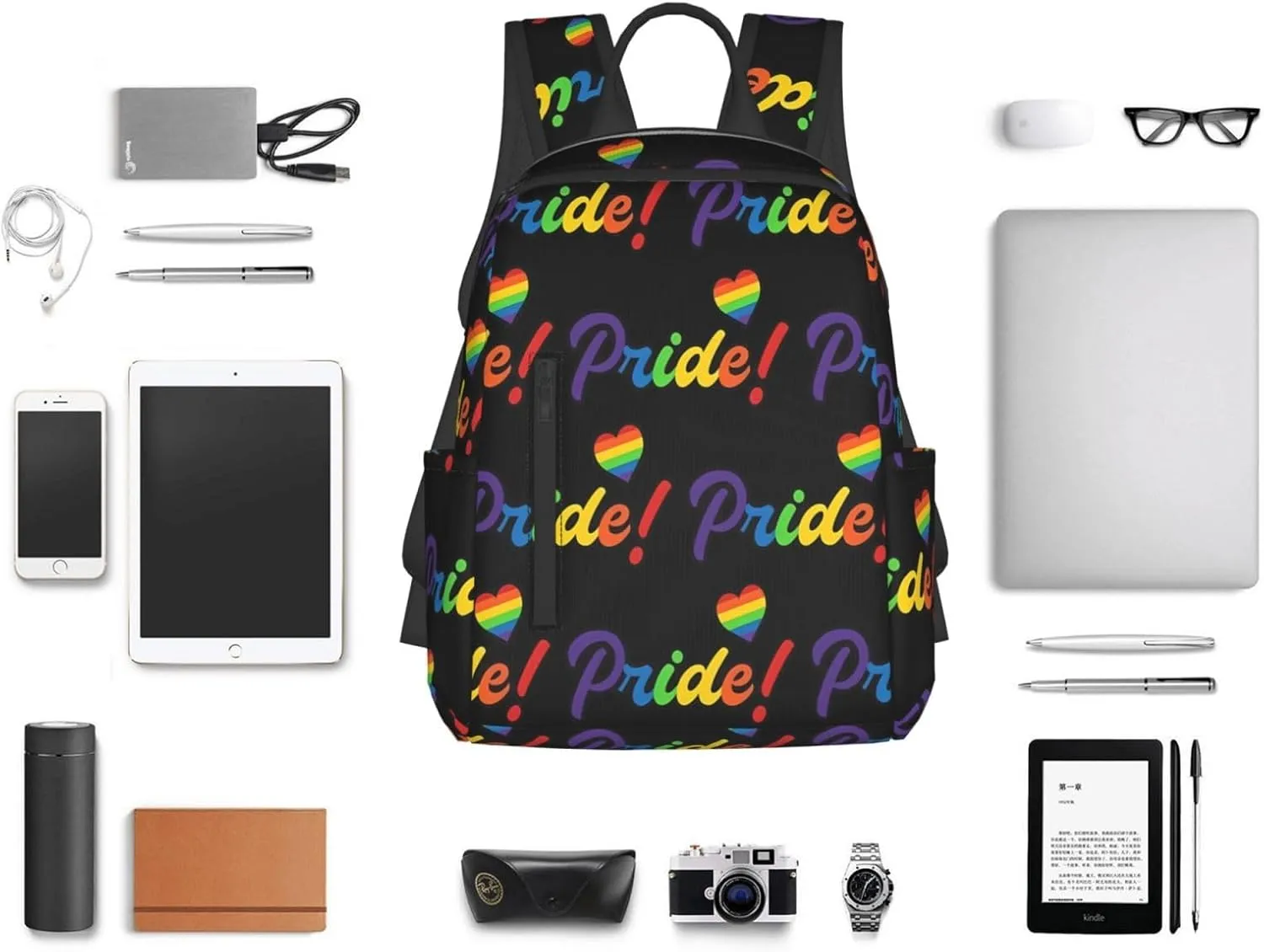 LGBT Rainbow Pride Gay Heart Travel Laptop Backpack Casual Backpacks Double Shoulder Daypack Notebook Rucksack Work Bags Sports Bag for Gym Hiking Camping Beach