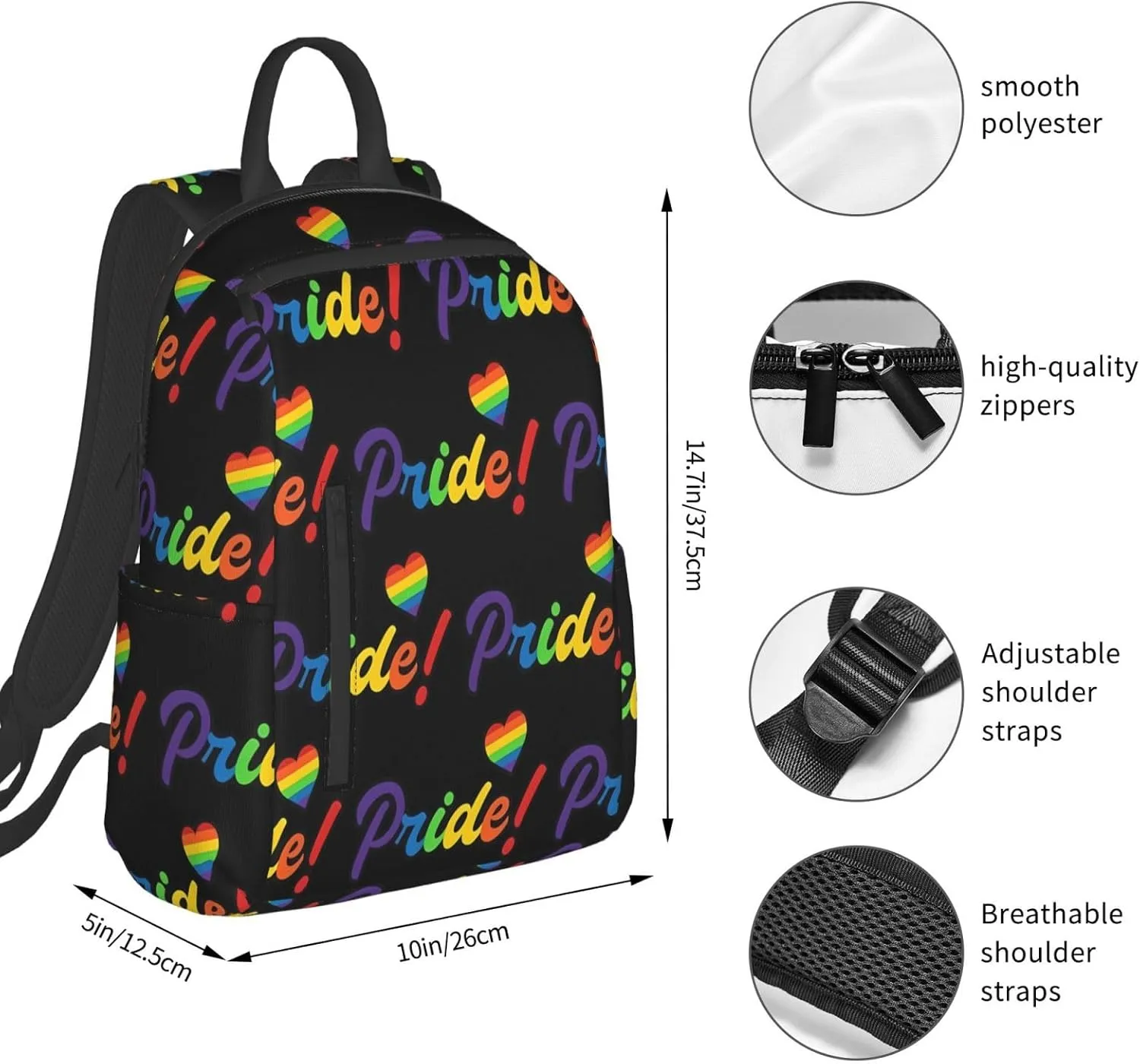 LGBT Rainbow Pride Gay Heart Travel Laptop Backpack Casual Backpacks Double Shoulder Daypack Notebook Rucksack Work Bags Sports Bag for Gym Hiking Camping Beach