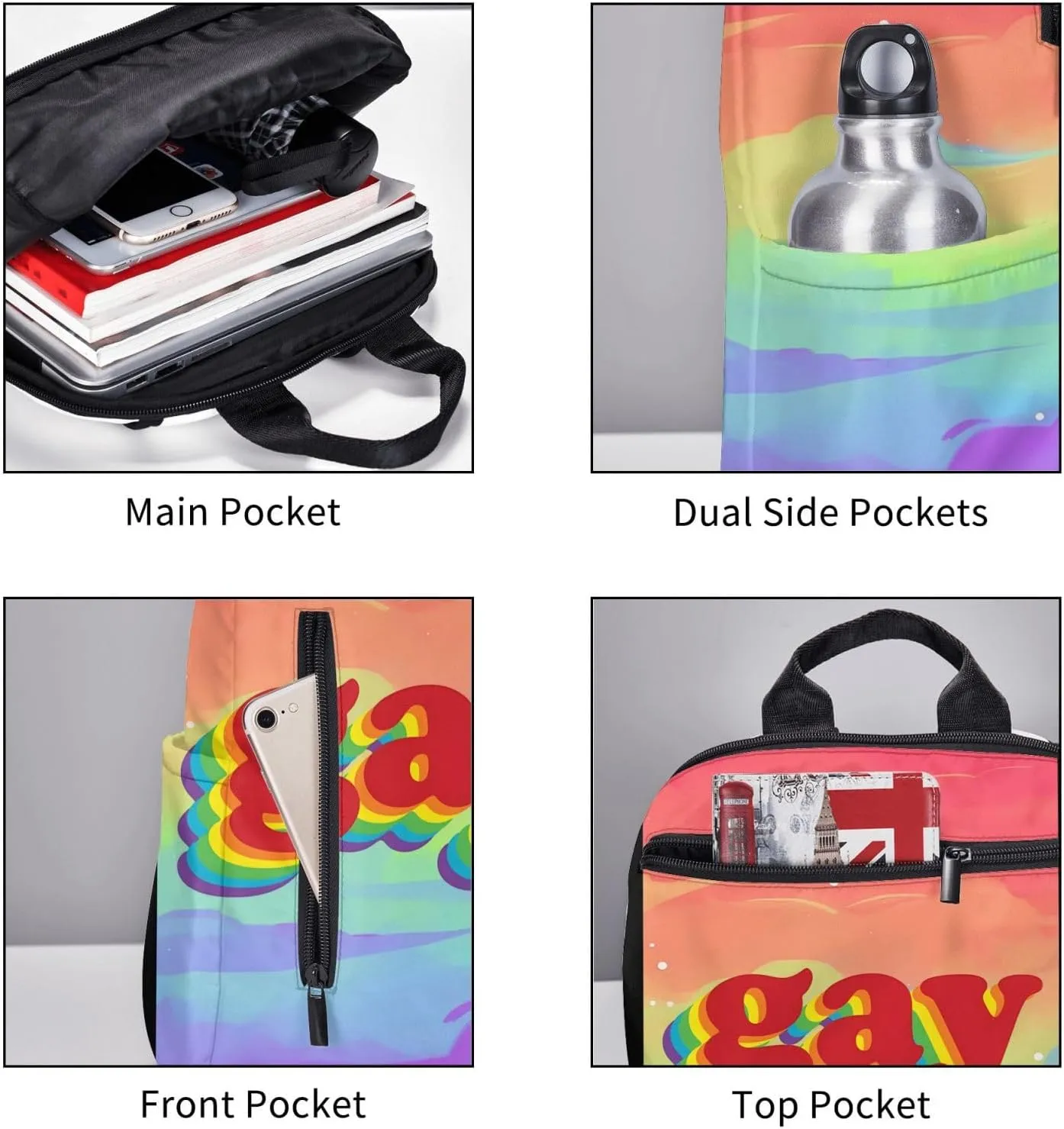 LGBT Rainbow Pride Gay Travel Laptop Backpack Casual Backpacks Double Shoulder Daypack Notebook Rucksack Work Bags Sports Bag for Hiking Camping Beach