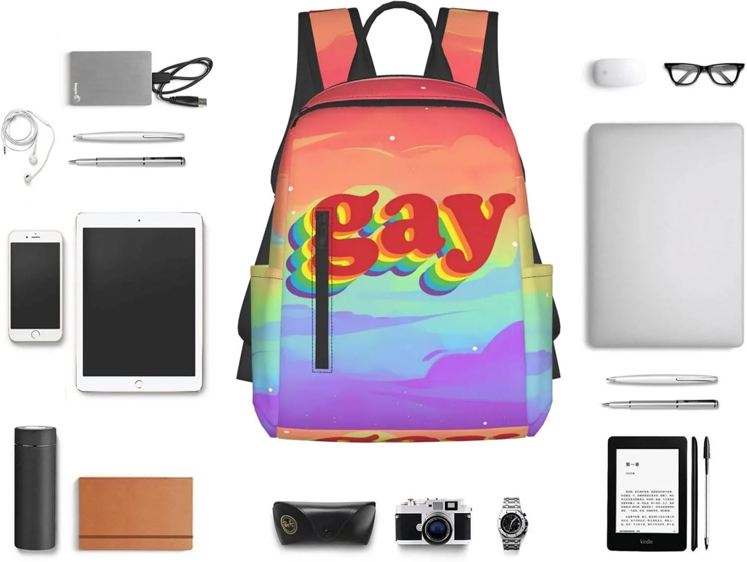 LGBT Rainbow Pride Gay Travel Laptop Backpack Casual Backpacks Double Shoulder Daypack Notebook Rucksack Work Bags Sports Bag for Hiking Camping Beach