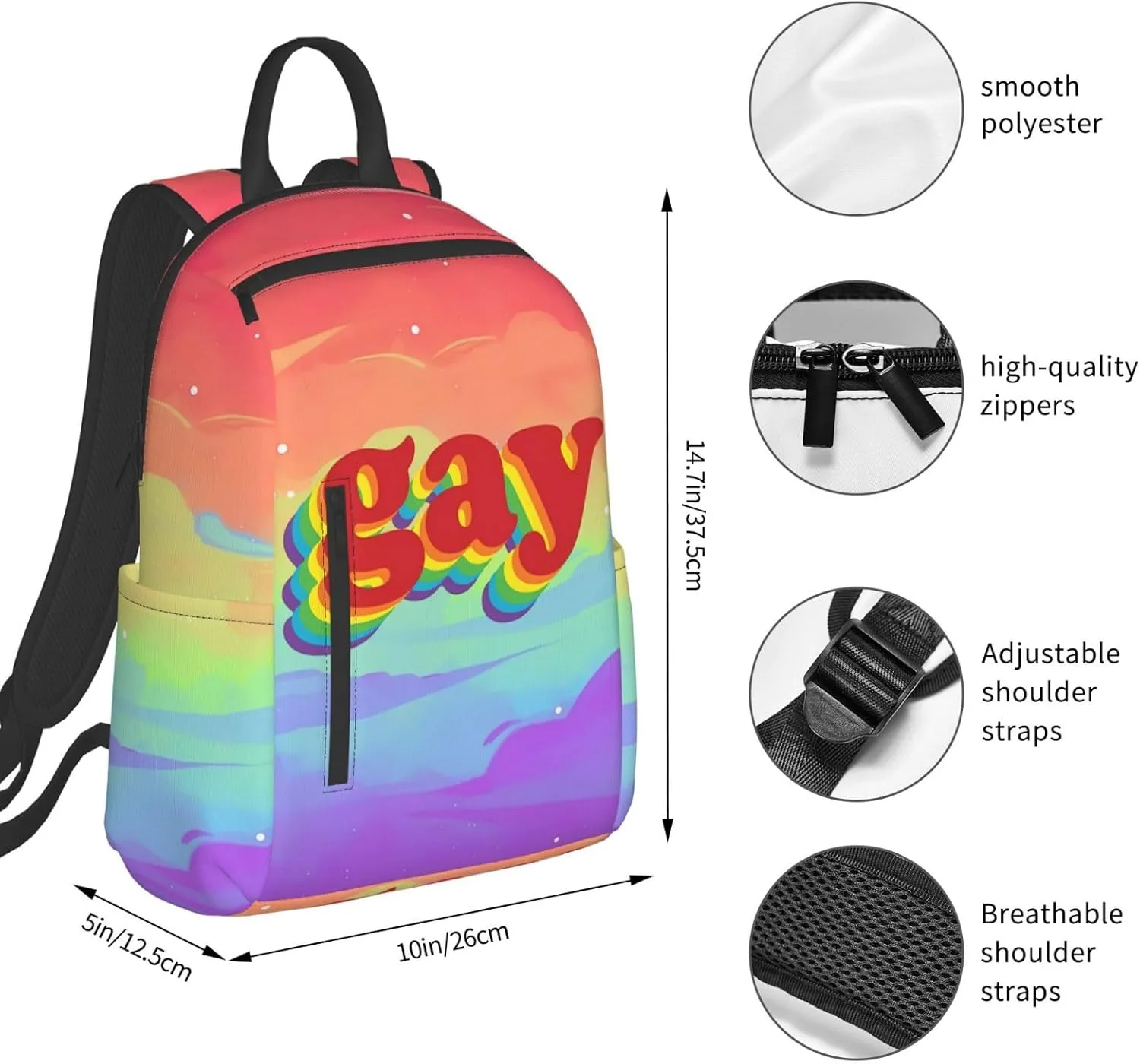 LGBT Rainbow Pride Gay Travel Laptop Backpack Casual Backpacks Double Shoulder Daypack Notebook Rucksack Work Bags Sports Bag for Hiking Camping Beach