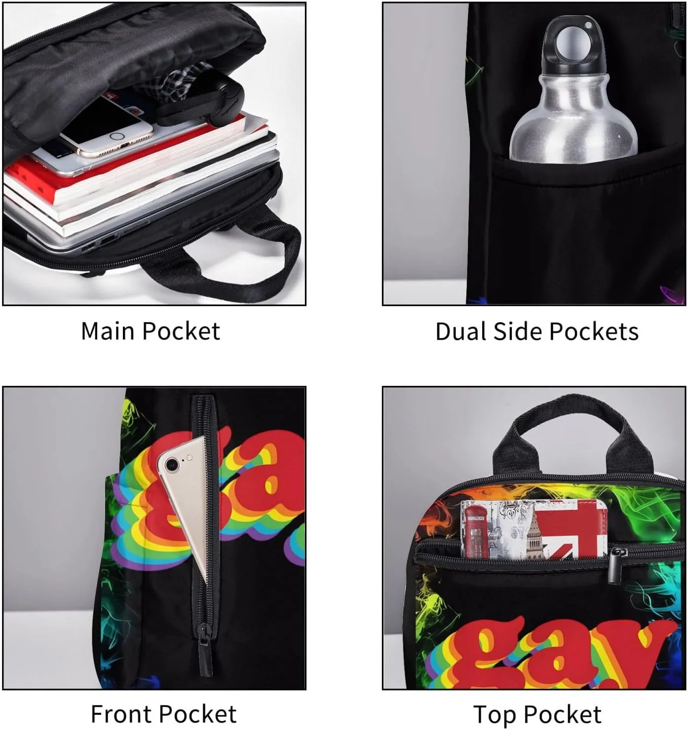 LGBT Rainbow Pride Gay Travel Laptop Backpack Casual Backpacks Double Shoulder Daypack Notebook Rucksack Work Bags Sports Bag for Hiking Camping Beach