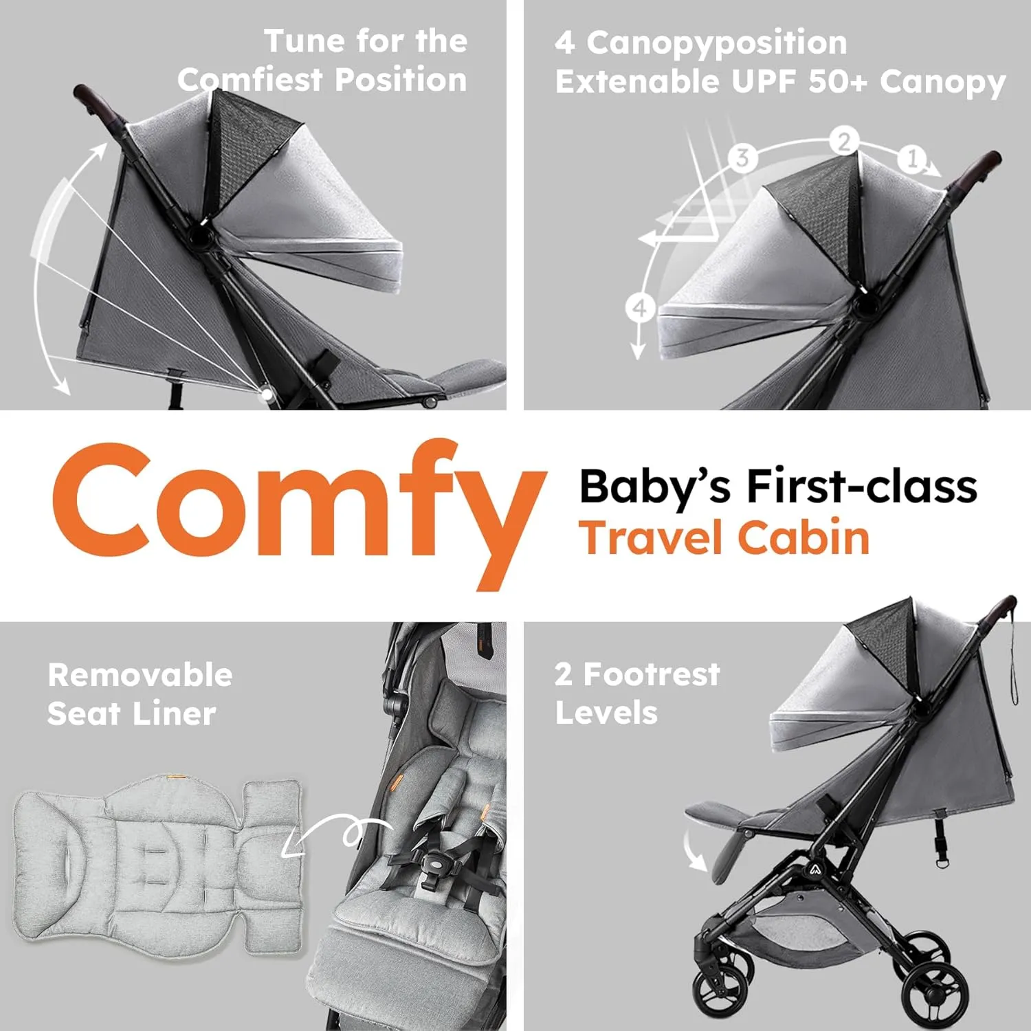 Lightweight Baby Travel Stroller with Organizer & Cushion–Mom’s Choice Gold Award Winner, Compact & Airplane-Friendly, One-Handed Folding Design, 11.6 lbs, Perfect for Toddlers, Grey
