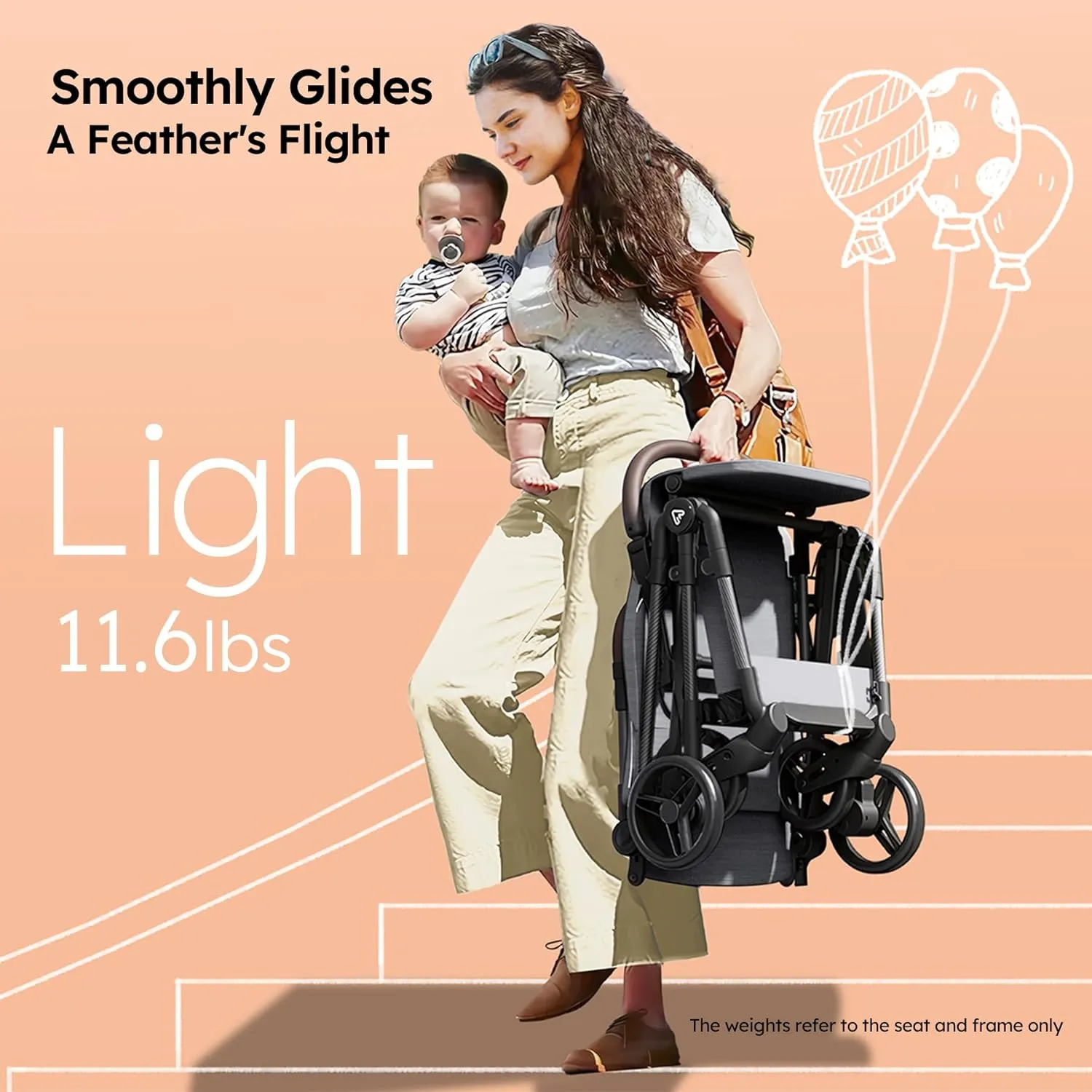 Lightweight Baby Travel Stroller with Organizer & Cushion–Mom’s Choice Gold Award Winner, Compact & Airplane-Friendly, One-Handed Folding Design, 11.6 lbs, Perfect for Toddlers, Grey