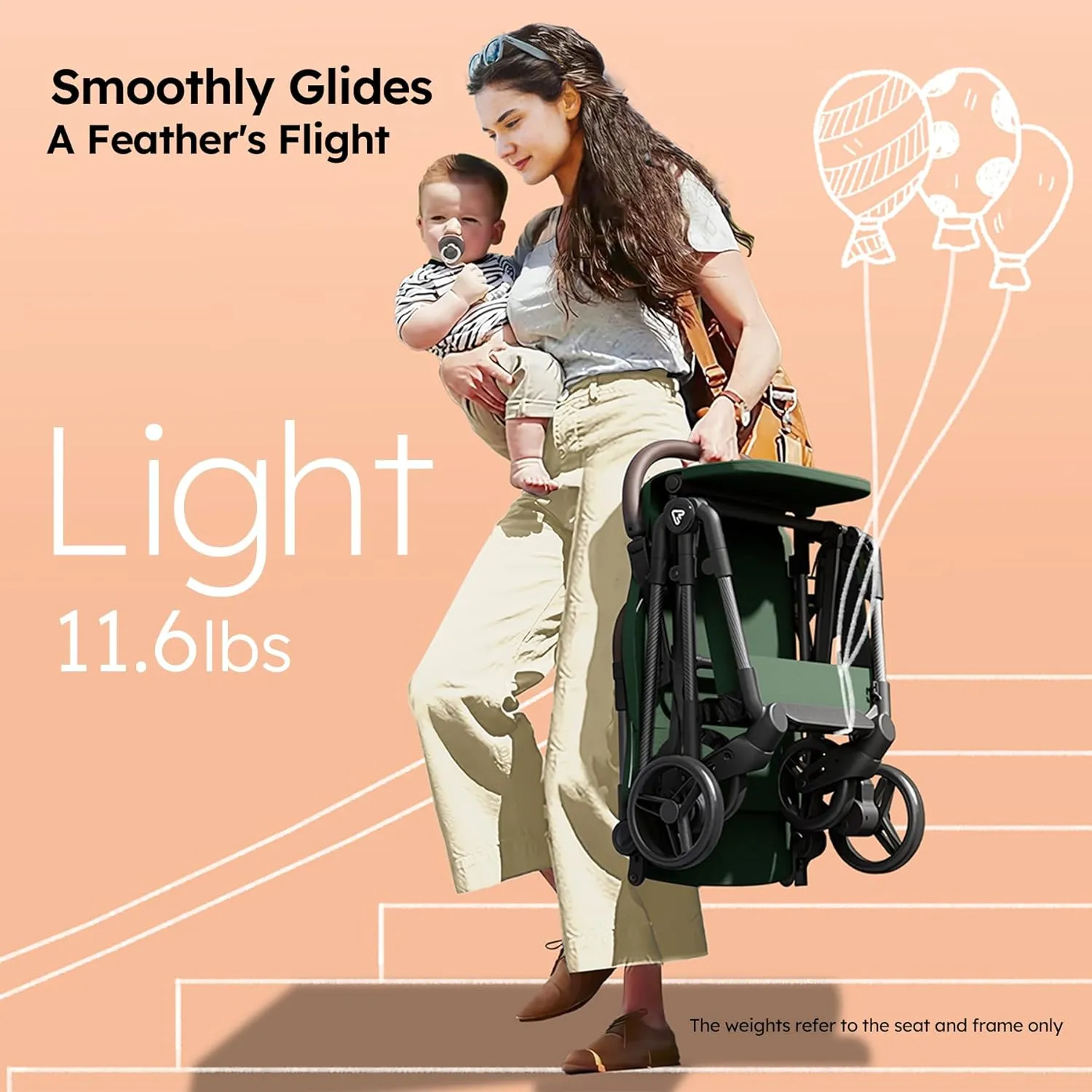 Lightweight Baby Travel Stroller–Mom’s Choice Gold Award Winner, Compact & Airplane-Friendly, One-Handed Folding Design, 11.6 lbs, Perfect for Toddlers, Green