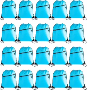 Lightweight Drawstring Backpack with 2 Compartments, Zip Pocket ECO Cinch Bags for Gym Travel, for Men Women (20, Blue)
