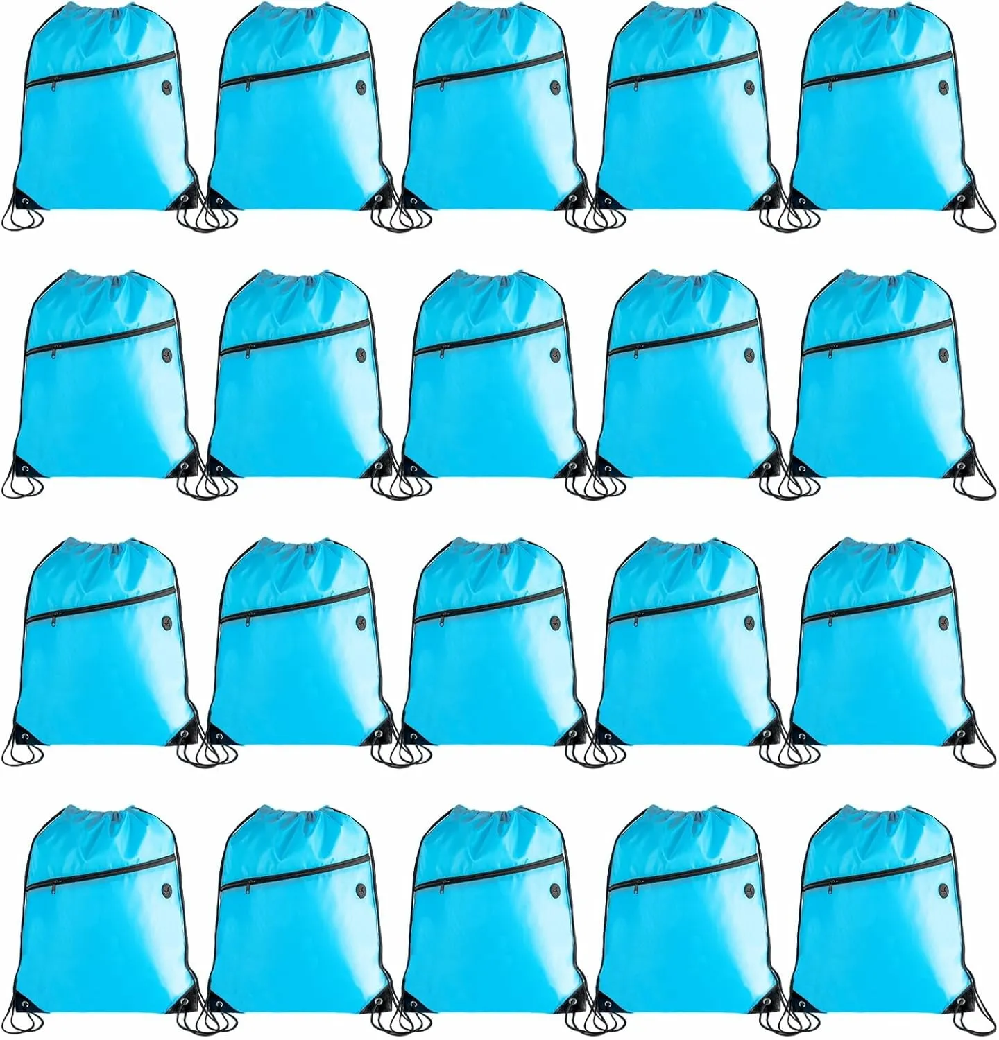 Lightweight Drawstring Backpack with 2 Compartments, Zip Pocket ECO Cinch Bags for Gym Travel, for Men Women (20, Blue)