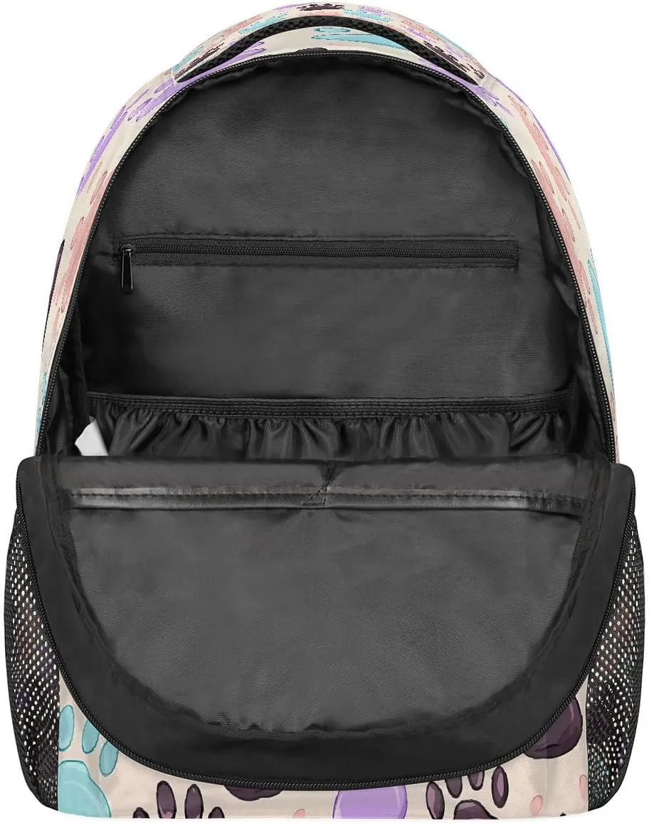 Lightweight Travel Backpack, Cat Dog Cute Animal Paws Large Capacity Bookbag, Waterproof Travel Bag Casual Daypack for Men Women Adults