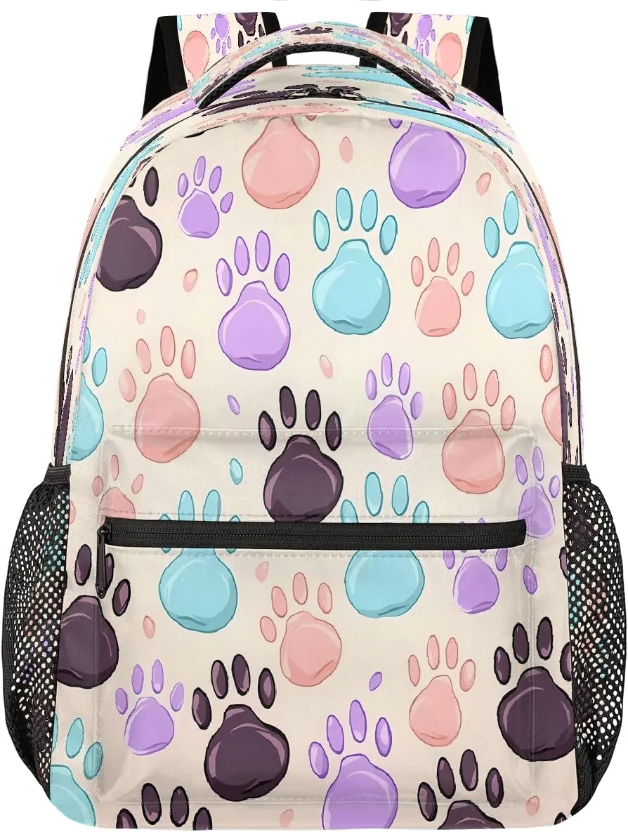 Lightweight Travel Backpack, Cat Dog Cute Animal Paws Large Capacity Bookbag, Waterproof Travel Bag Casual Daypack for Men Women Adults