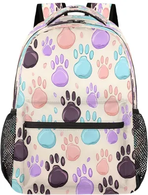 Lightweight Travel Backpack, Cat Dog Cute Animal Paws Large Capacity Bookbag, Waterproof Travel Bag Casual Daypack for Men Women Adults