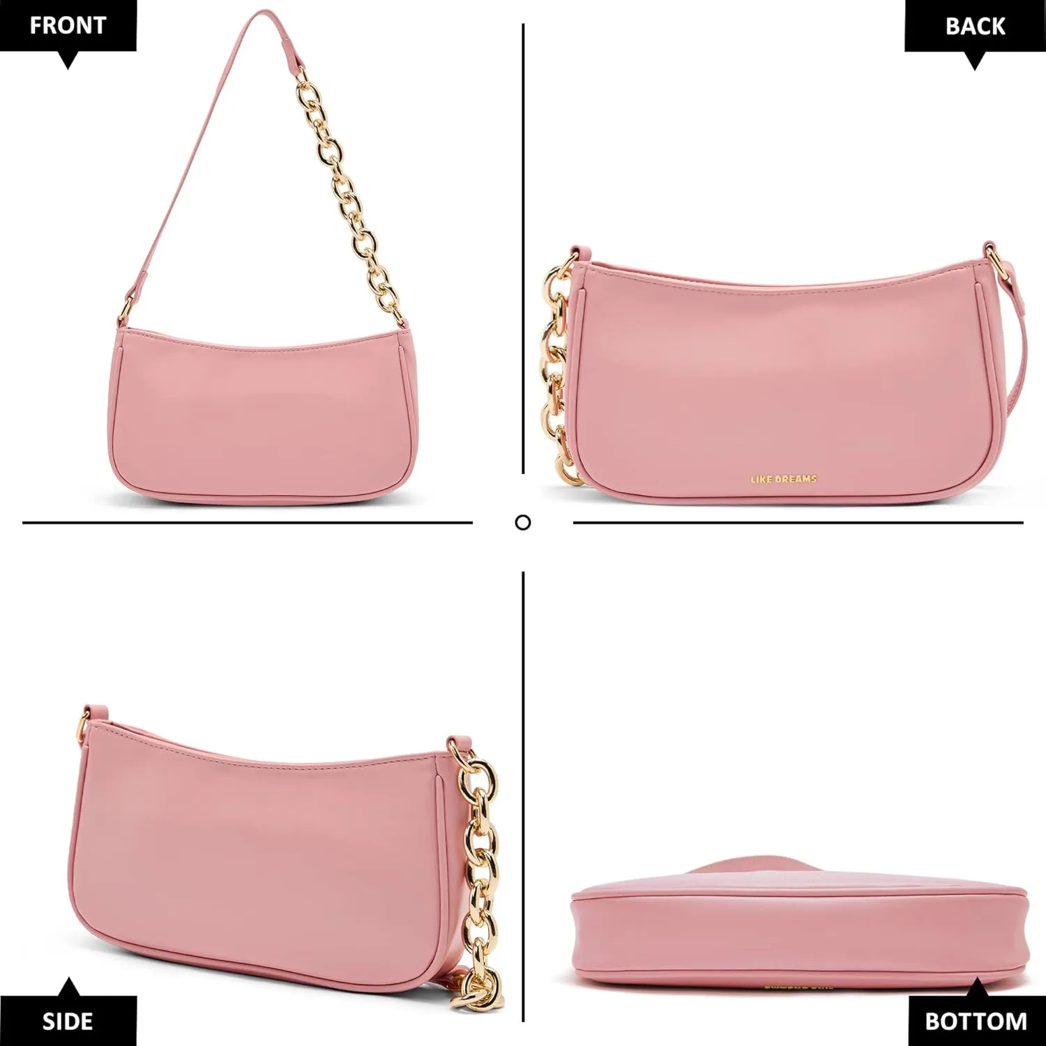 Like Dreams Women Vintage 90s Shoulder Bag Vegan Leather Chain Link Classic Clutch Handbag Purse