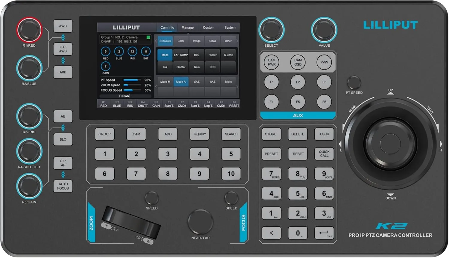 LILLIPUT K2 IP & SERIAL Touchscreen PTZ Camera Controller Supports Visca, Visca Over IP, Pelco P&D & Onvif protocols NDI for option (K2-N with NDI)