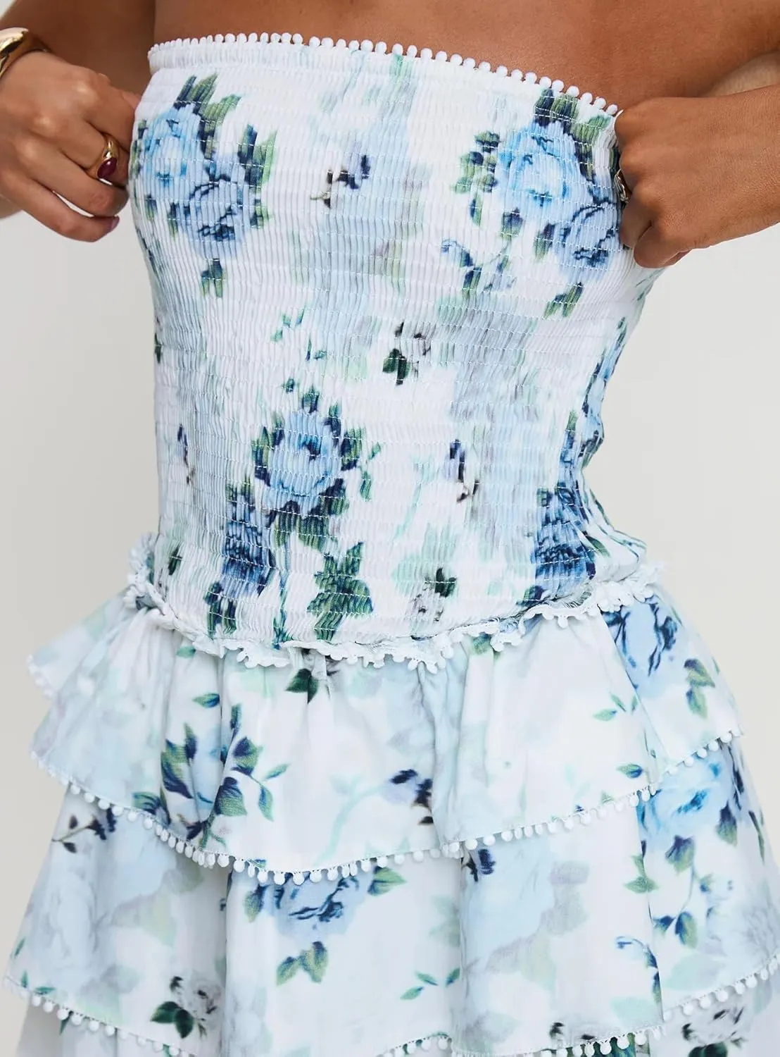 LILTWIST Women Y2k Strapless Ruffle Mini Tube Dress Cute Layered Short Floral Dress Off The Shoulder Summer Going Out Dresses