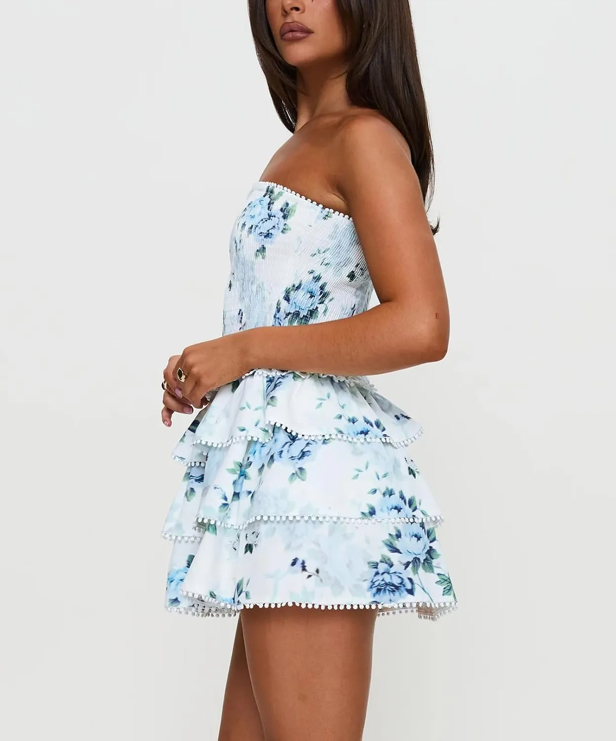 LILTWIST Women Y2k Strapless Ruffle Mini Tube Dress Cute Layered Short Floral Dress Off The Shoulder Summer Going Out Dresses
