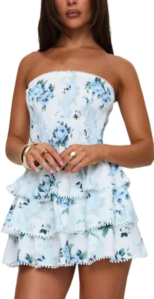 LILTWIST Women Y2k Strapless Ruffle Mini Tube Dress Cute Layered Short Floral Dress Off The Shoulder Summer Going Out Dresses