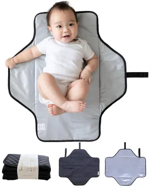Lily Miles Baby Changing Pad Portable, Diaper Changing Mat with Magnetic Latches, Travel Pad for Diaper Bag, Baby Essentials, Wipeable & Waterproof Mat (Black Twill, Large)