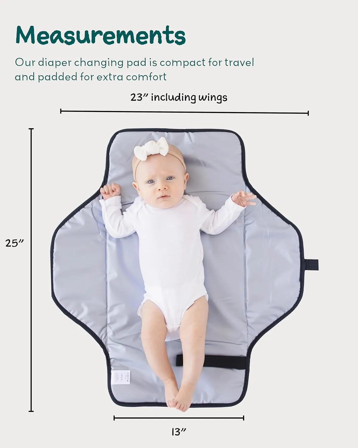 Lily Miles Baby Changing Pad Portable, Diaper Changing Mat with Magnetic Latches, Travel Pad for Diaper Bag, Baby Essentials, Wipeable & Waterproof Mat (Black Twill, Large)