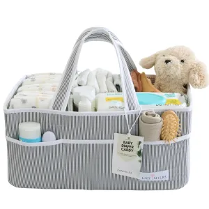 Lily Miles Baby Diaper Caddy Organizer, Baby Shower Basket for Newborn Boys or Girls, Nursery Must Haves for New Mom, Registry Favorites, Large Storage Tote for Changing Table or Car, Gray