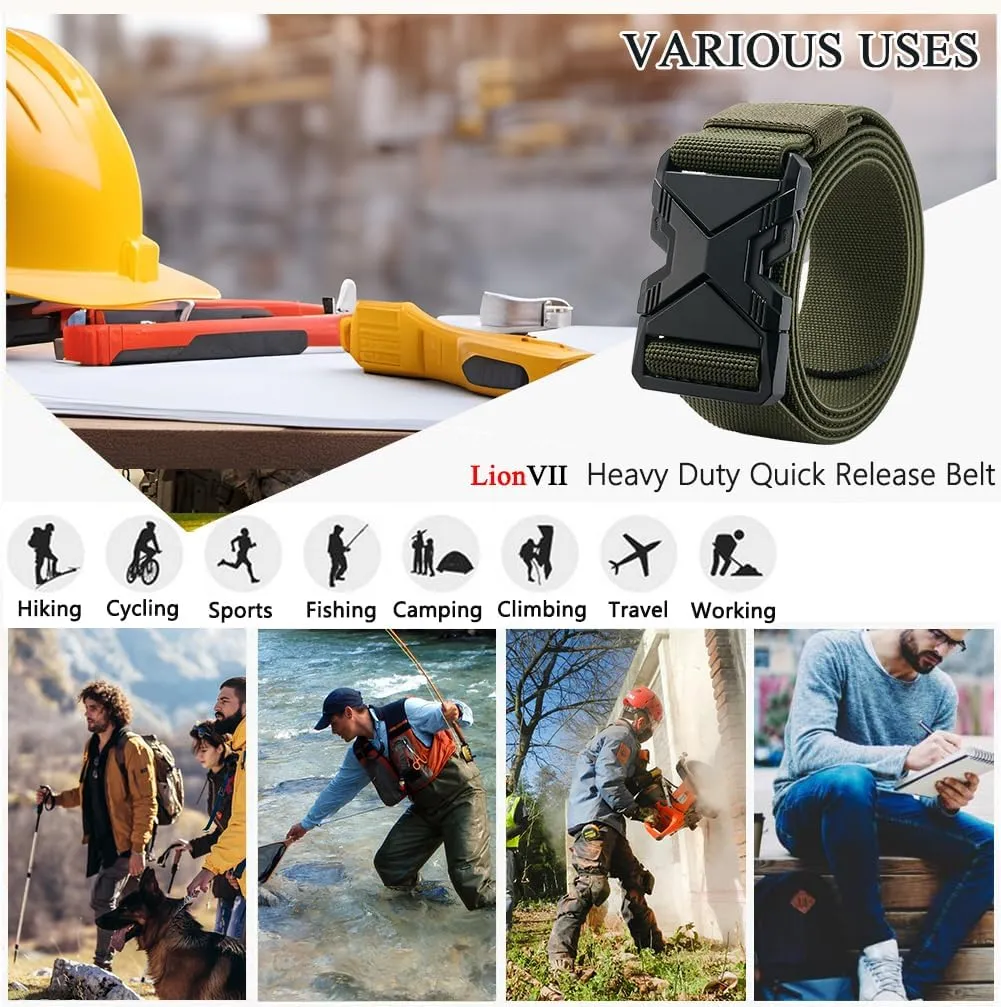 LionVII Heavy Duty Quick Release Belt, Elastic Stretch 1.5" Web Work Belts with Alloy Buckle for Waist Size 28-48"