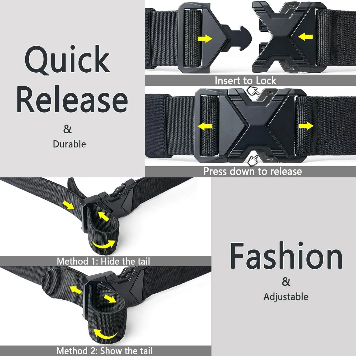 LionVII Heavy Duty Quick Release Belt, Elastic Stretch 1.5" Web Work Belts with Alloy Buckle for Waist Size 28-48"