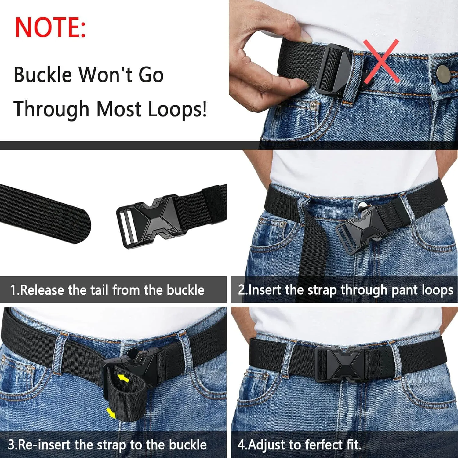 LionVII Heavy Duty Quick Release Belt, Elastic Stretch 1.5" Web Work Belts with Alloy Buckle for Waist Size 28-48"