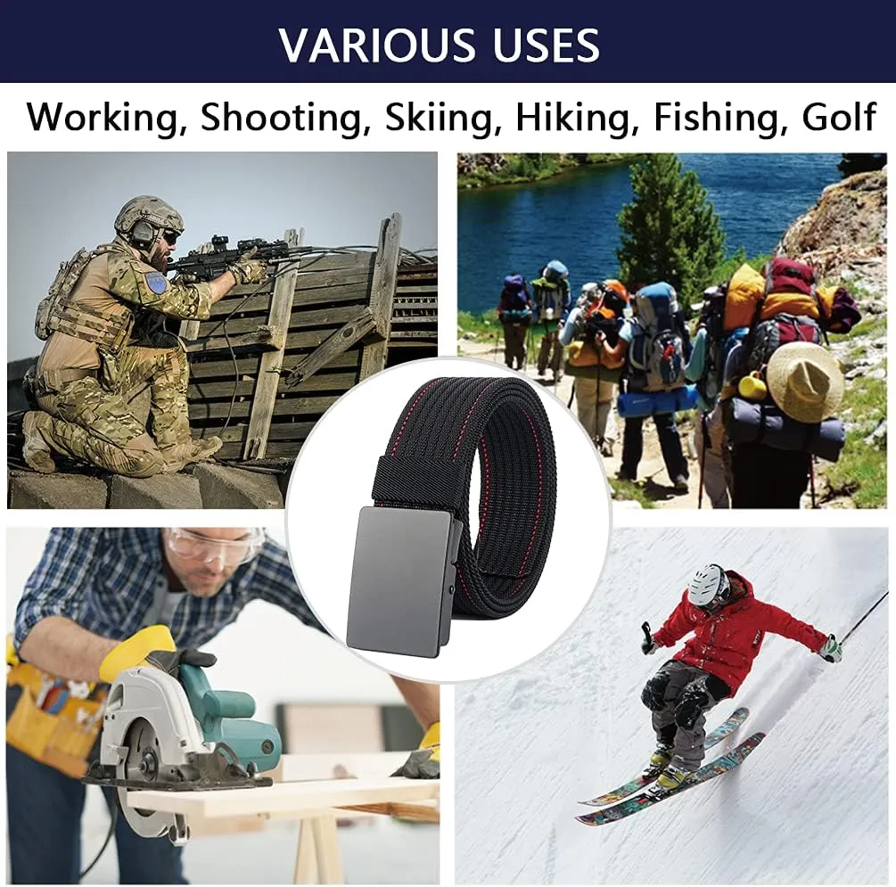 LionVII Men Nylon Web Belts - Metal Buckle, Fully Adjustable Belt Strap for Work, Easy Trim to Fit 28-49" Waist
